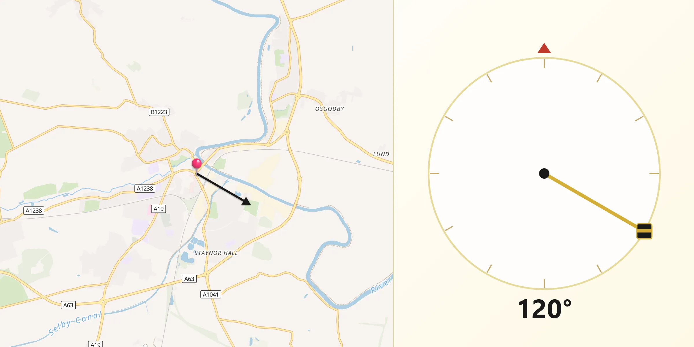 Qibla Direction from Selby