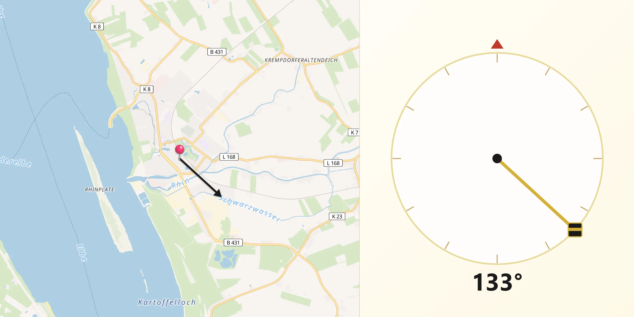 Qibla-Richtung von Glückstadt