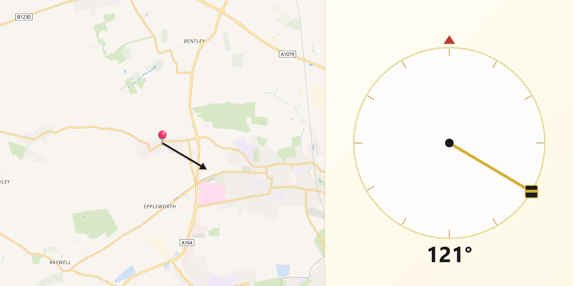 Qibla Direction from Skidby
