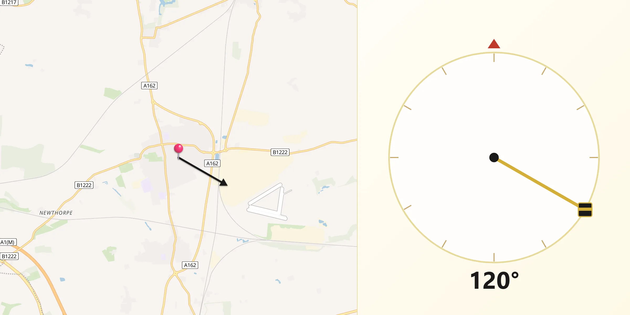 Qibla Direction from Sherburn in Elmet