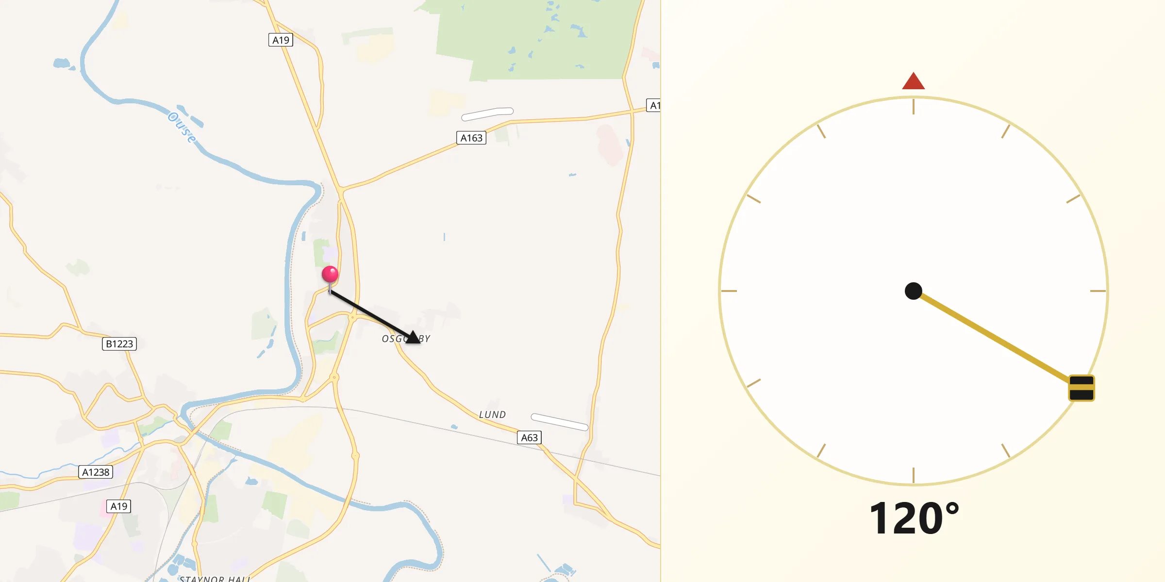 Qibla Direction from Barlby