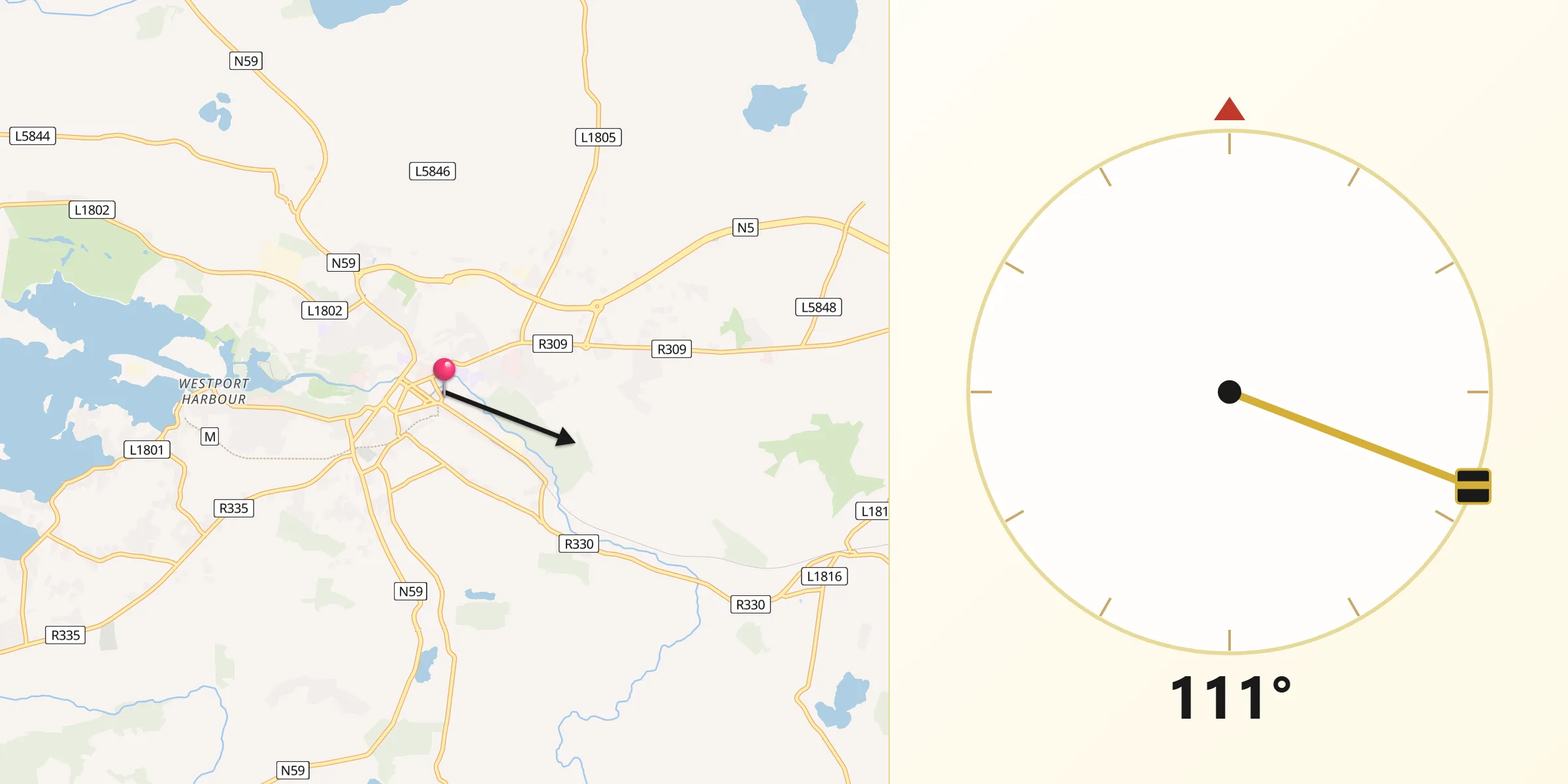 Qibla Direction from Westport