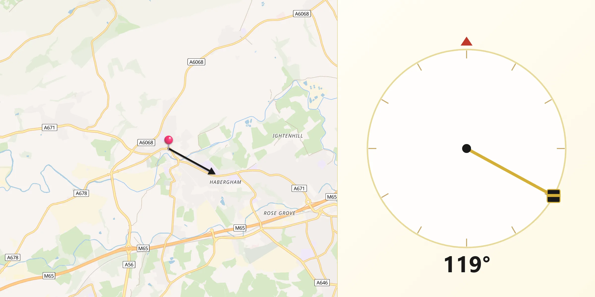 Qibla Direction from Padiham