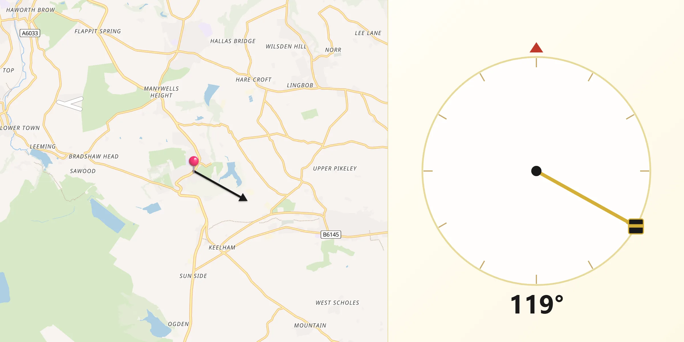 Qibla Direction from Denholme