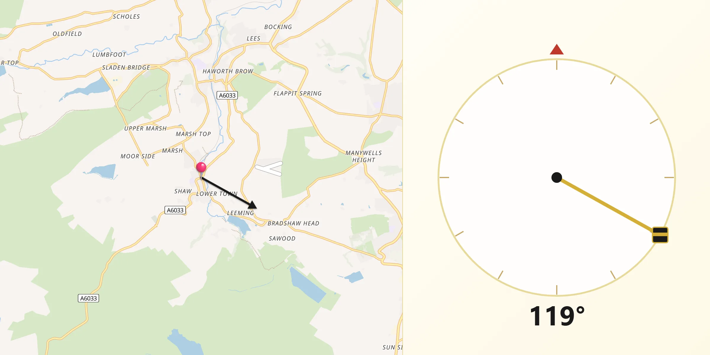 Qibla Direction from Oxenhope