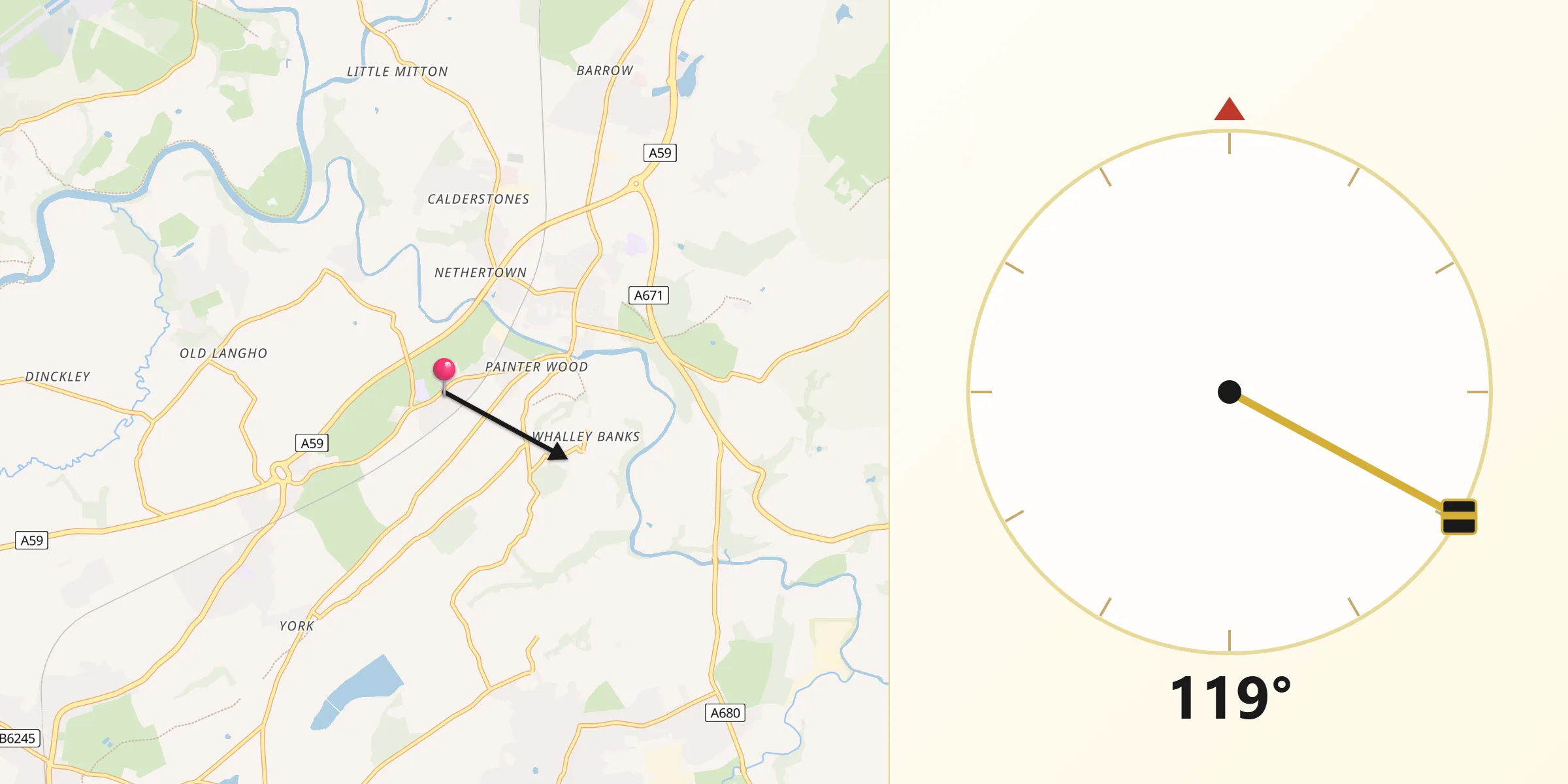 Qibla Direction from Billington