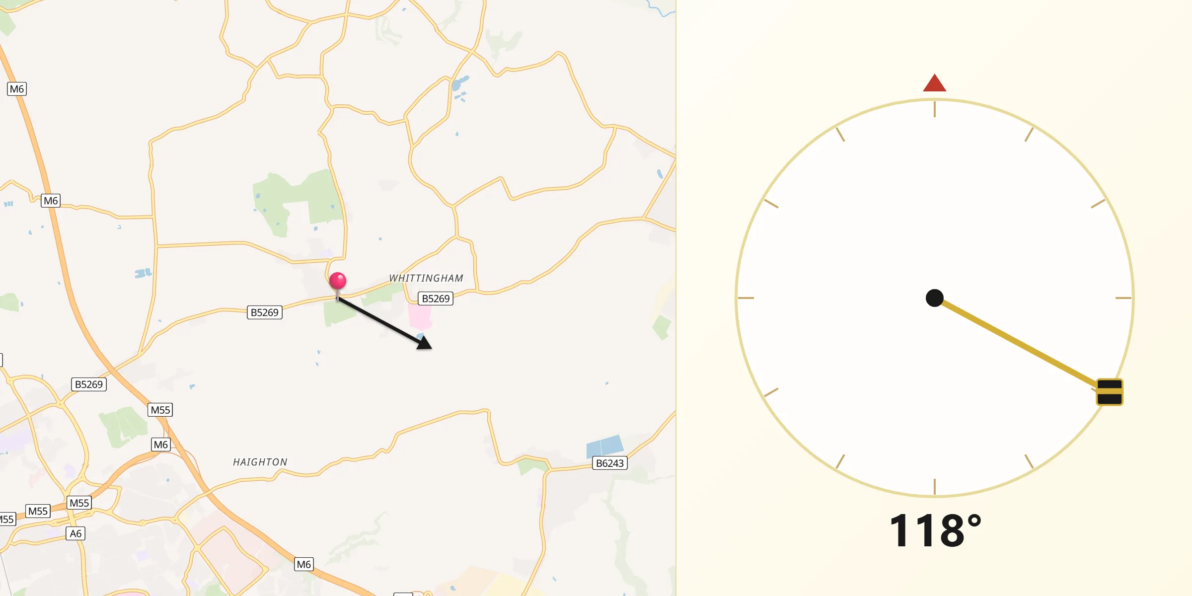 Qibla Direction from Goosnargh