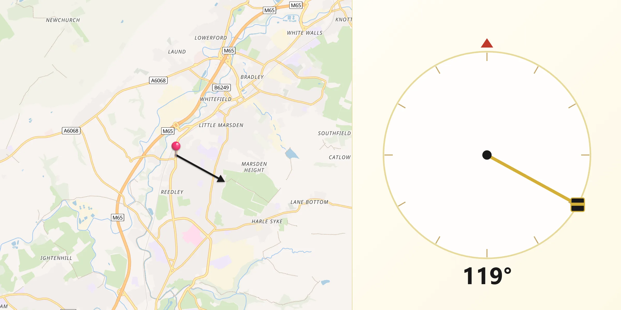 Qibla Direction from Brierfield