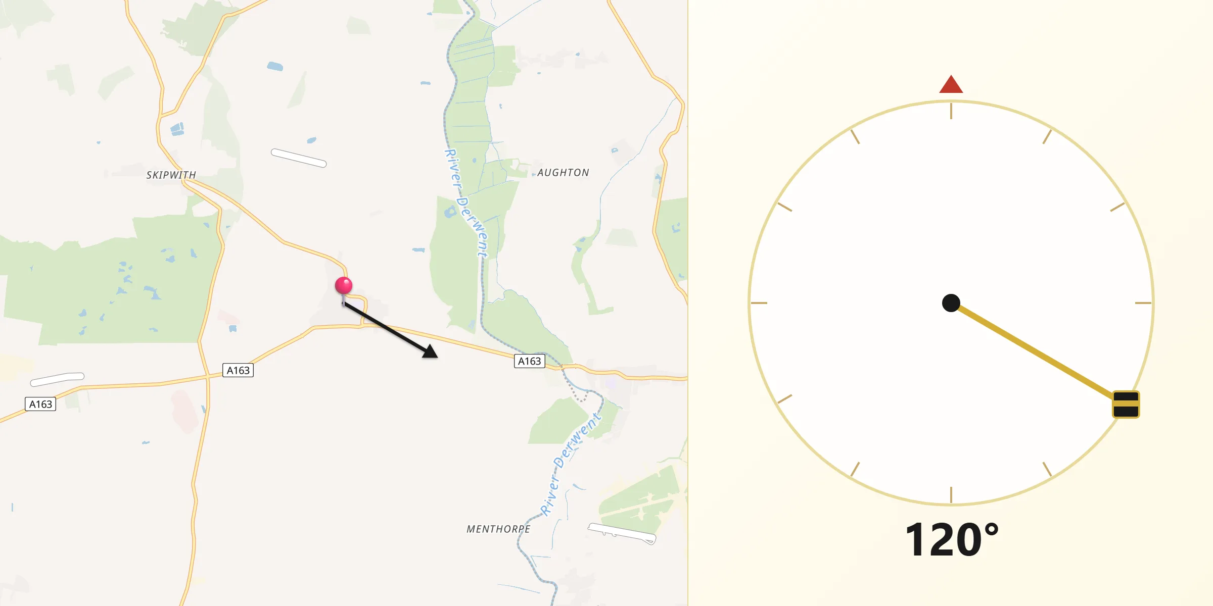 Qibla Direction from North Duffield