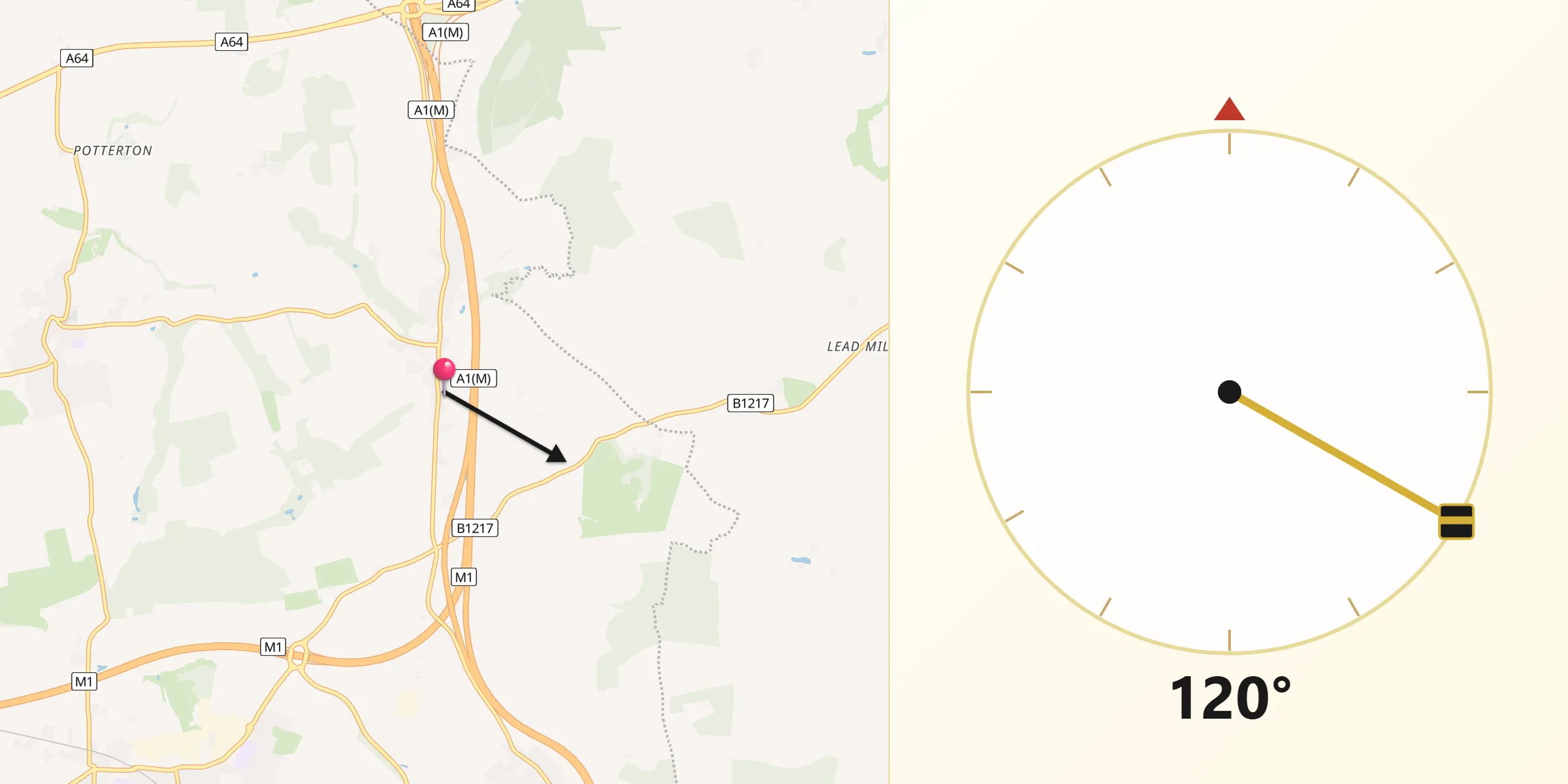 Qibla Direction from Aberford
