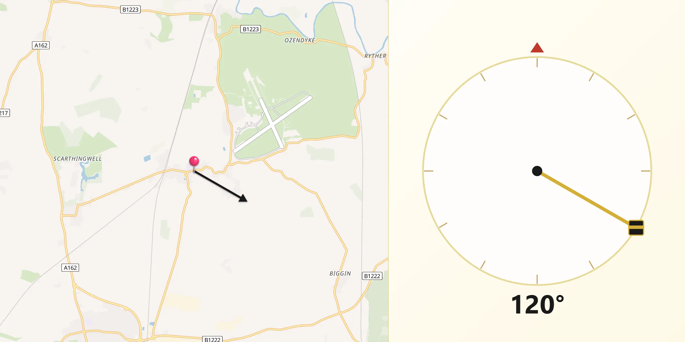 Qibla Direction from Church Fenton