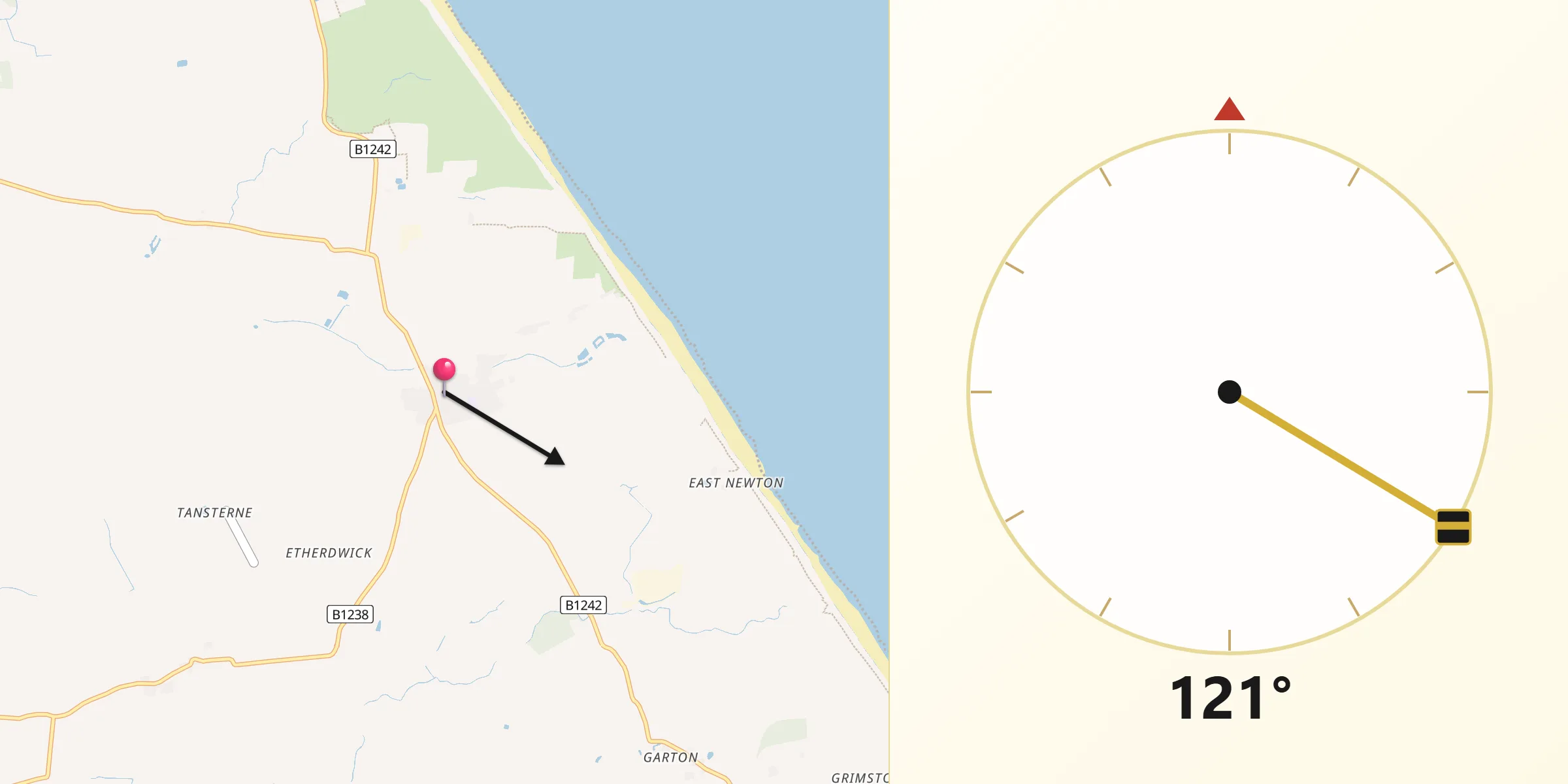 Qibla Direction from Aldbrough