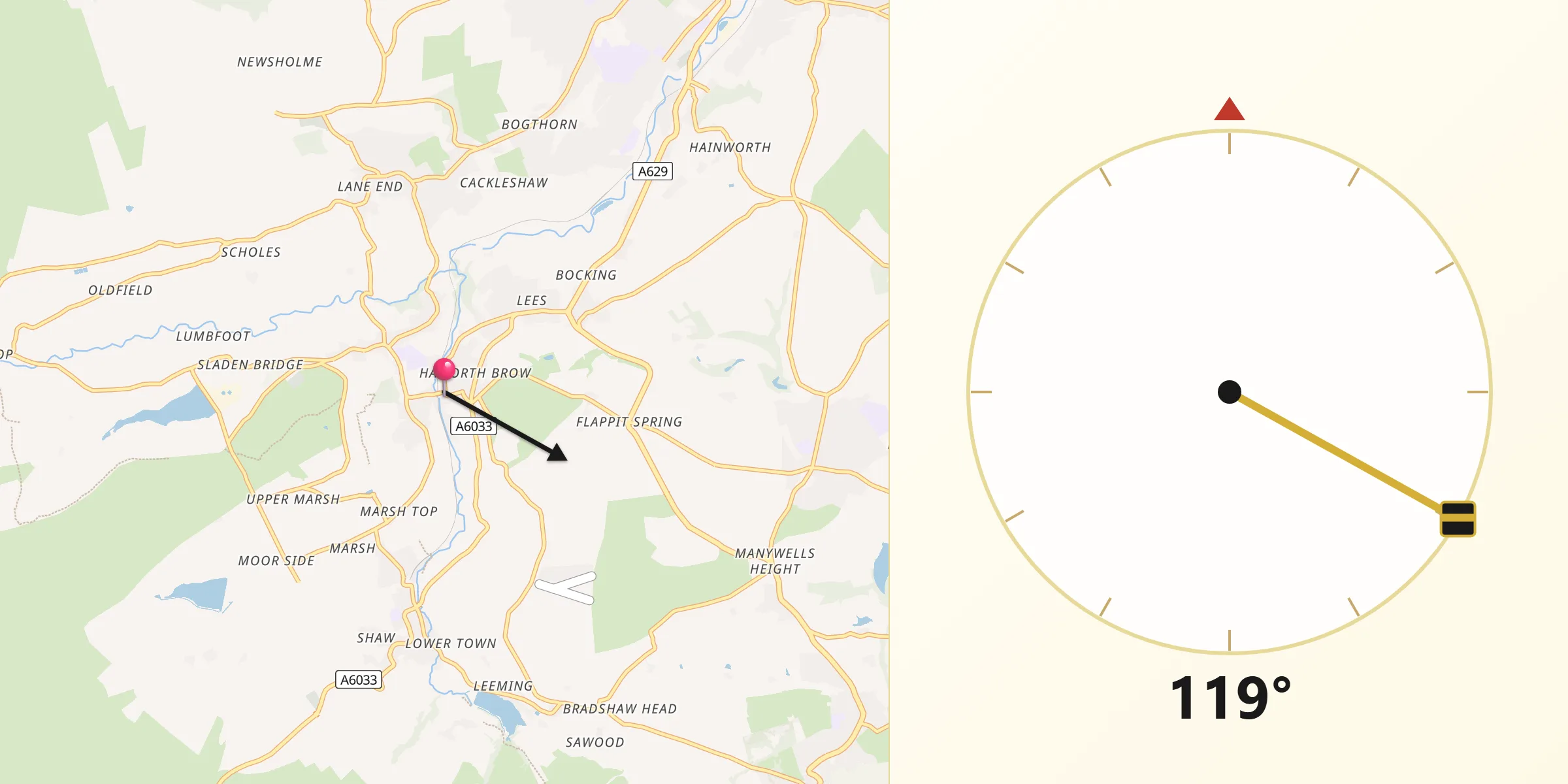 Qibla Direction from Haworth