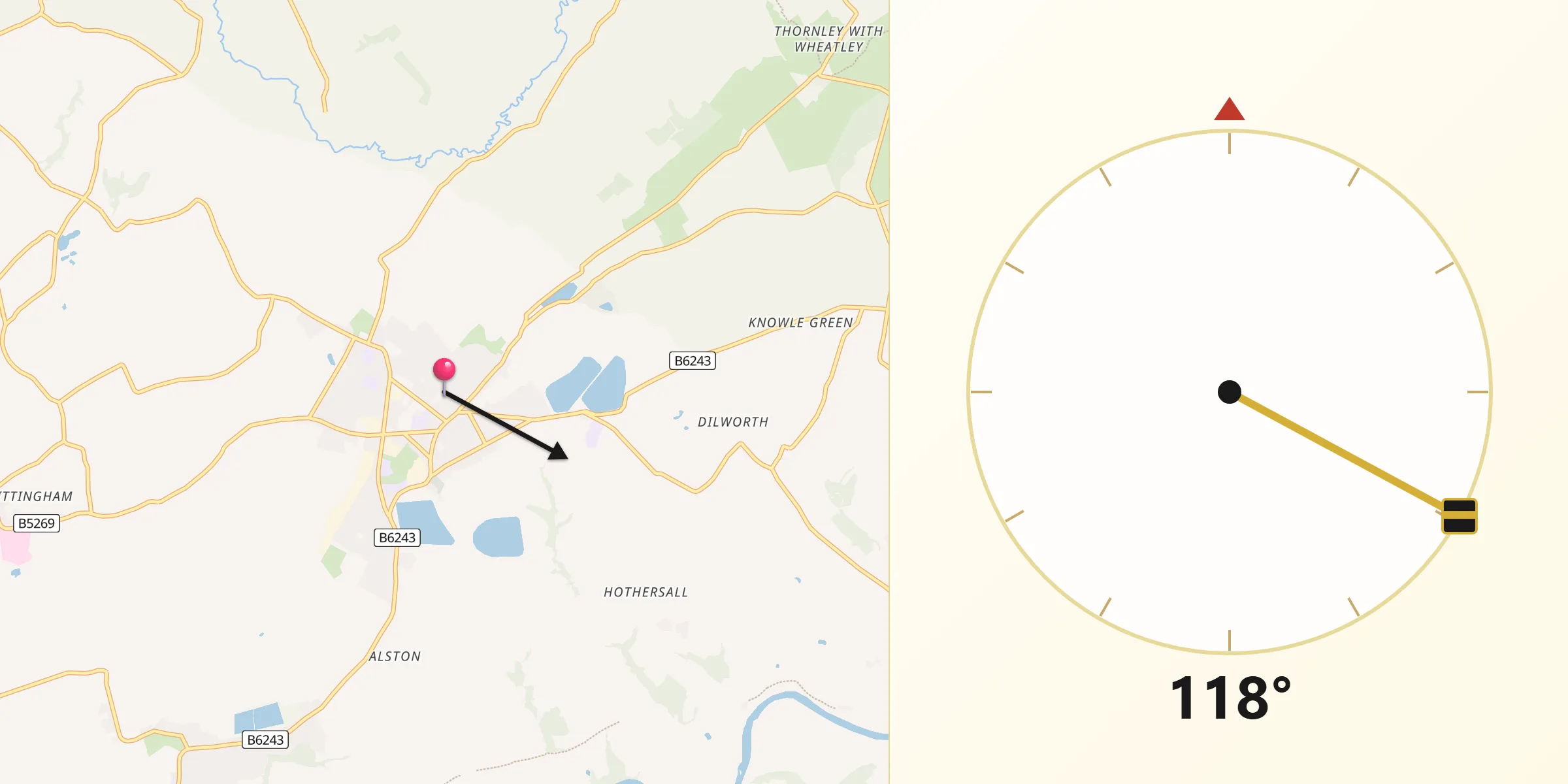 Qibla Direction from Longridge