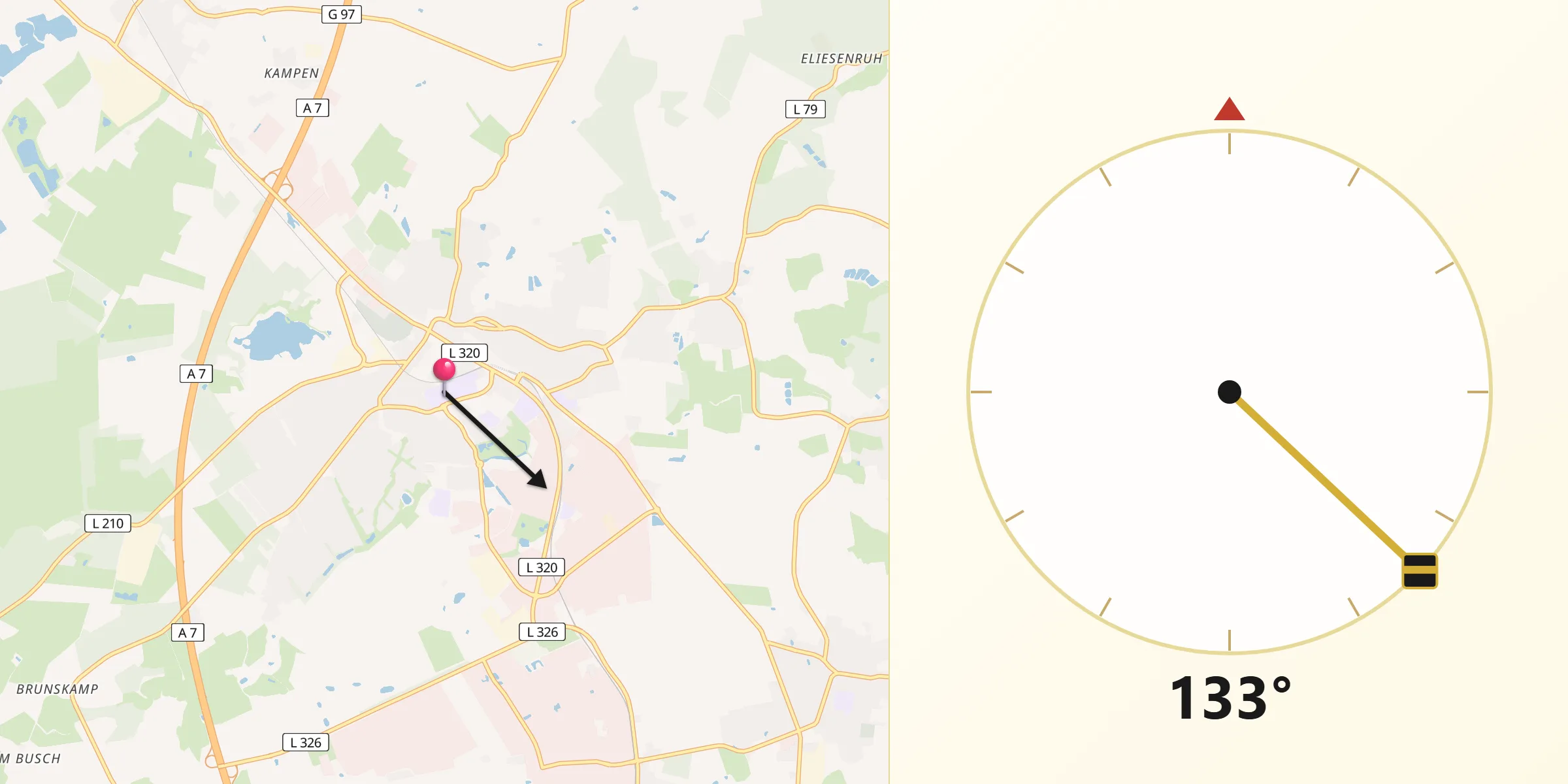 Qibla-Richtung von Kaltenkirchen