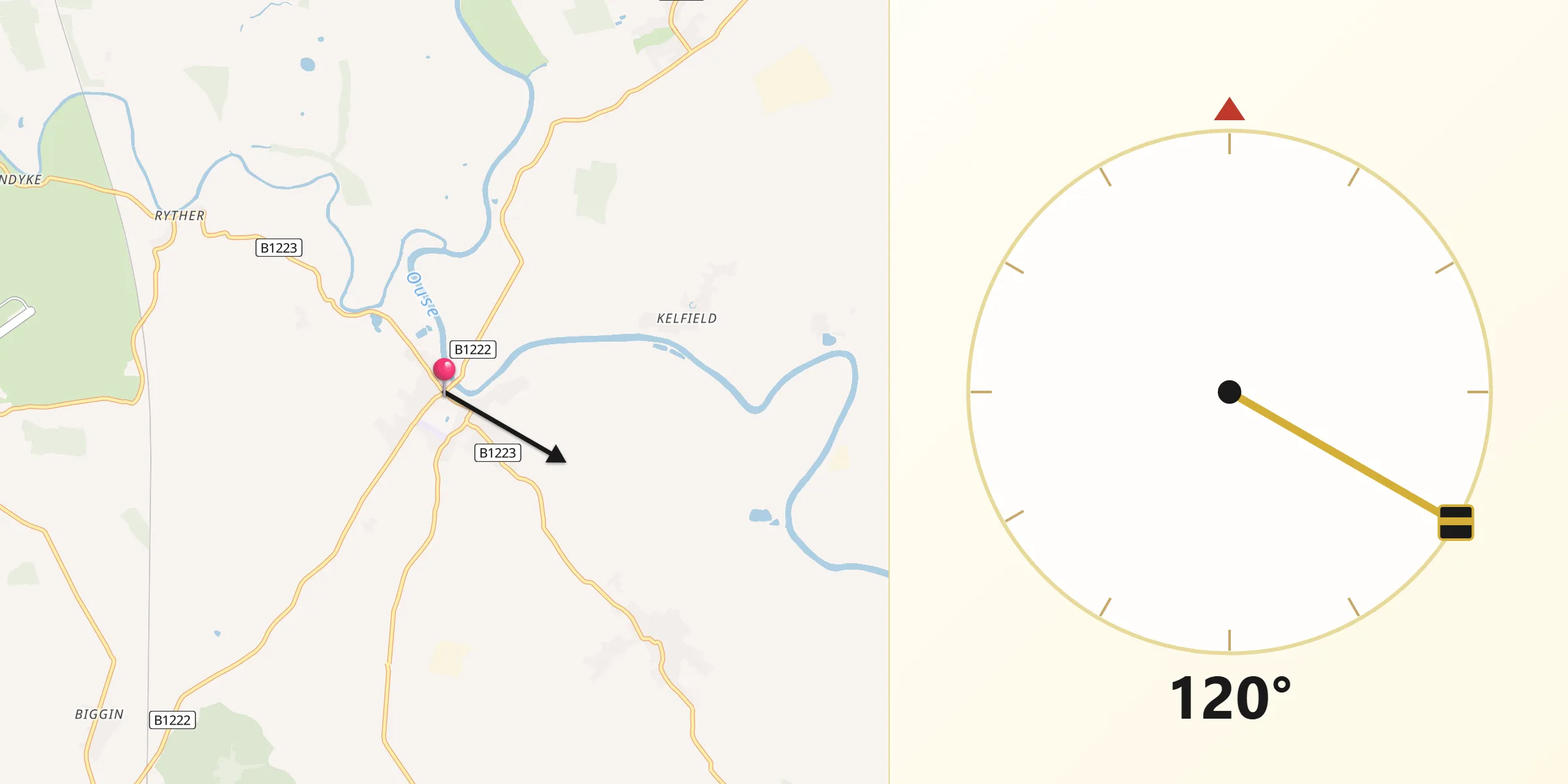 Qibla Direction from Cawood