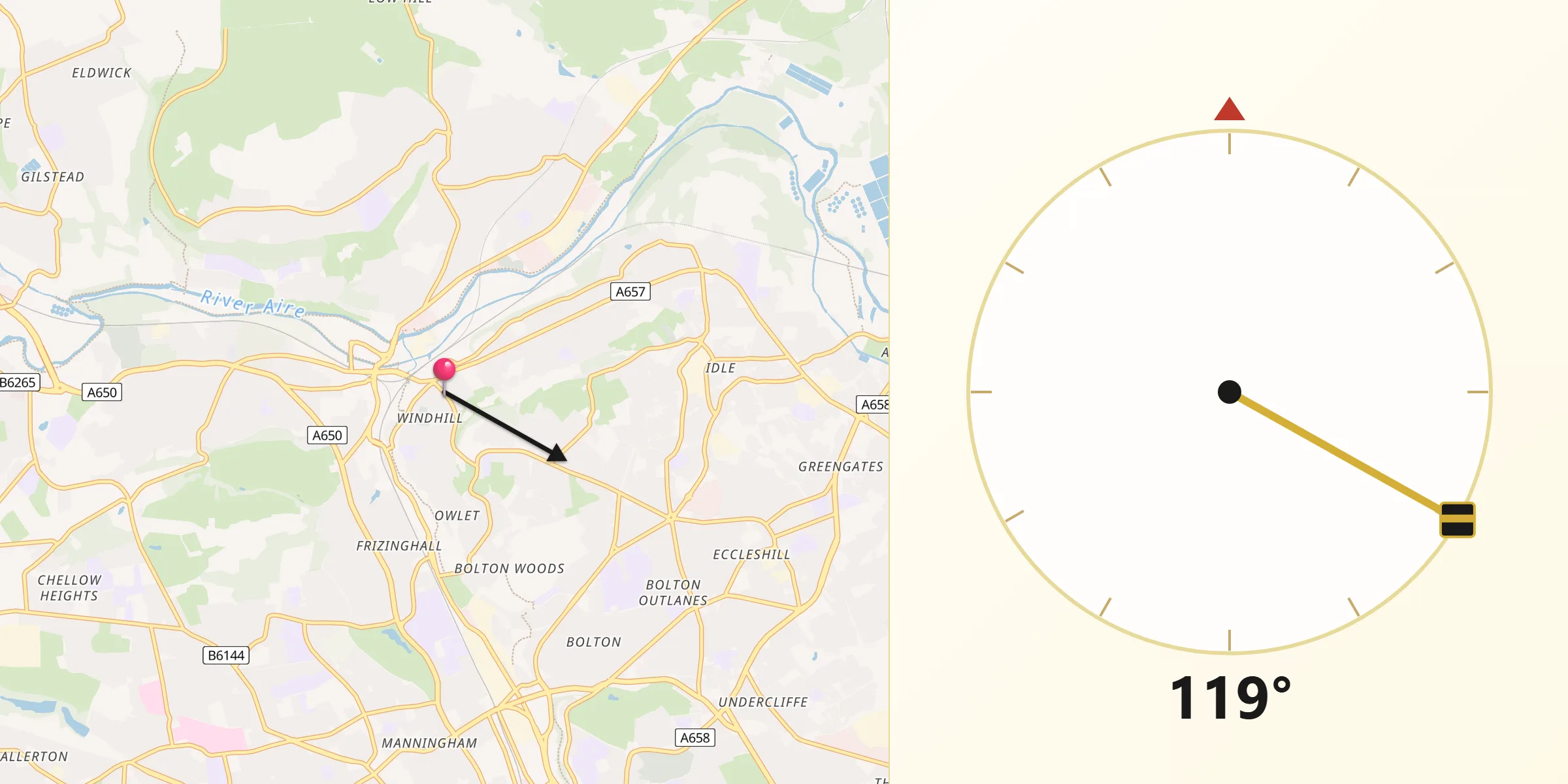 Qibla Direction from Shipley