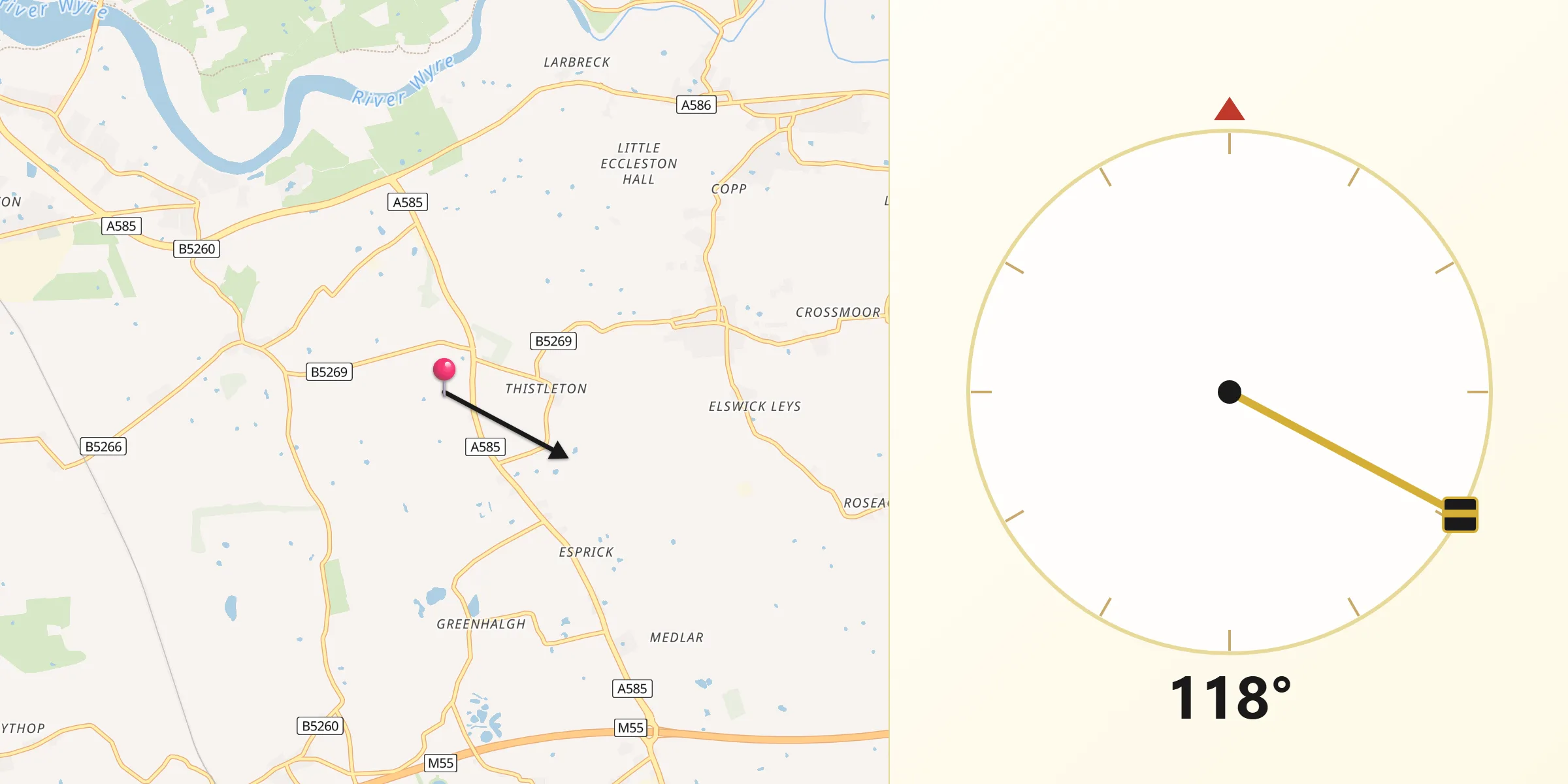 Qibla Direction from Fylde
