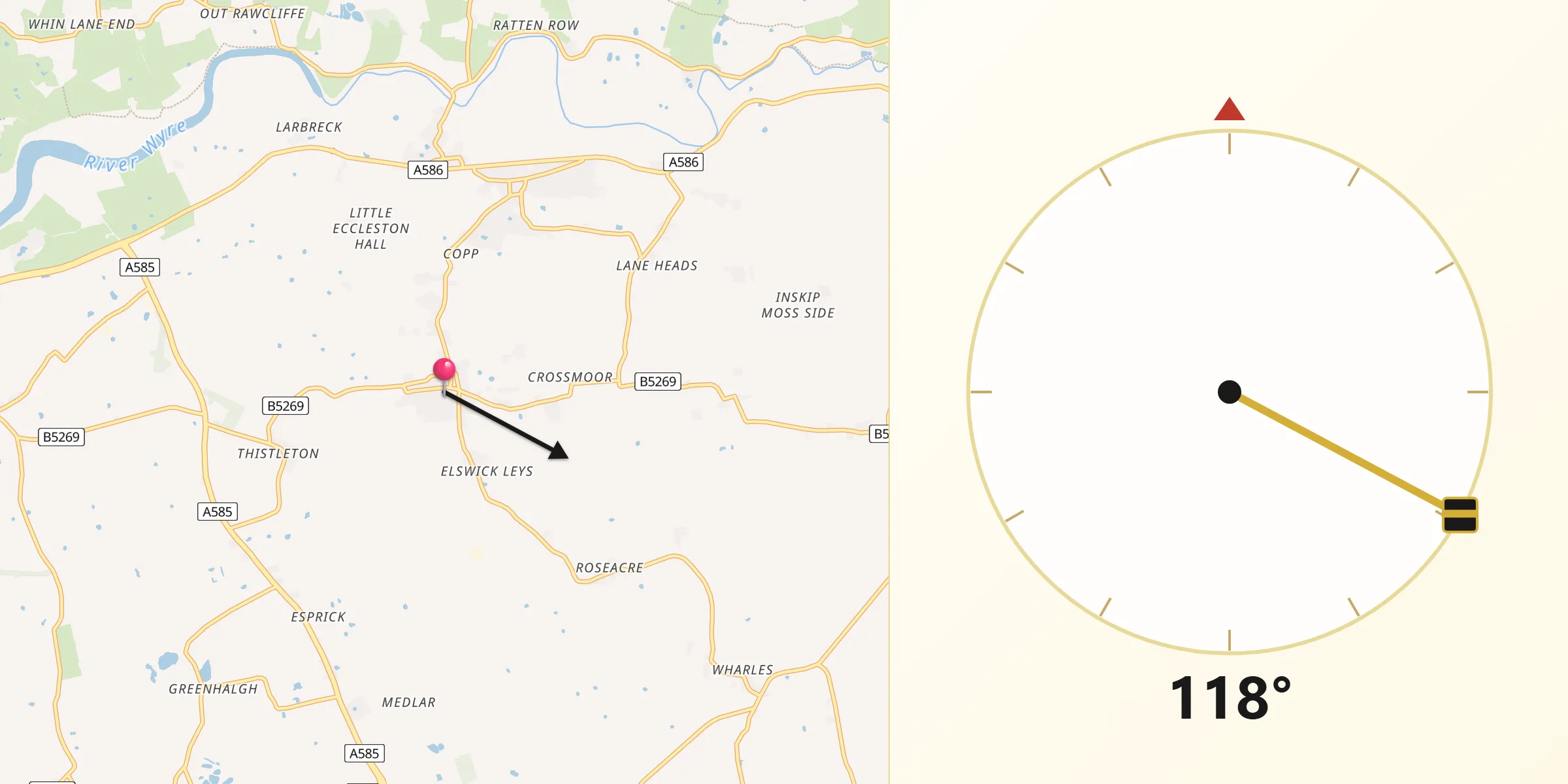 Qibla Direction from Elswick