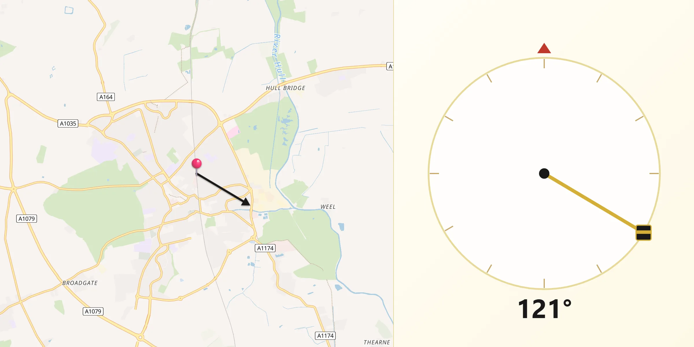 Qibla Direction from Beverley