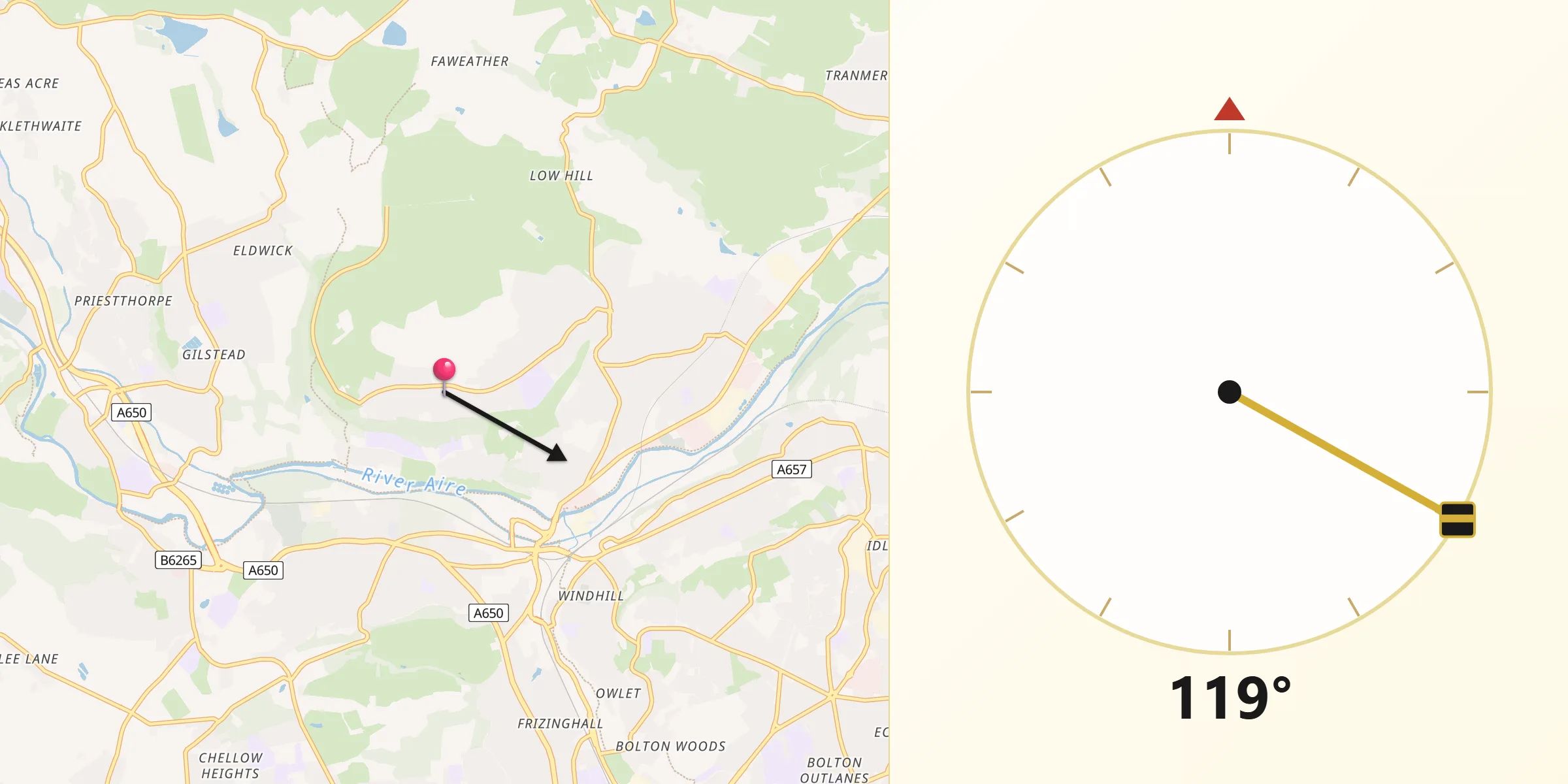 Qibla Direction from Baildon