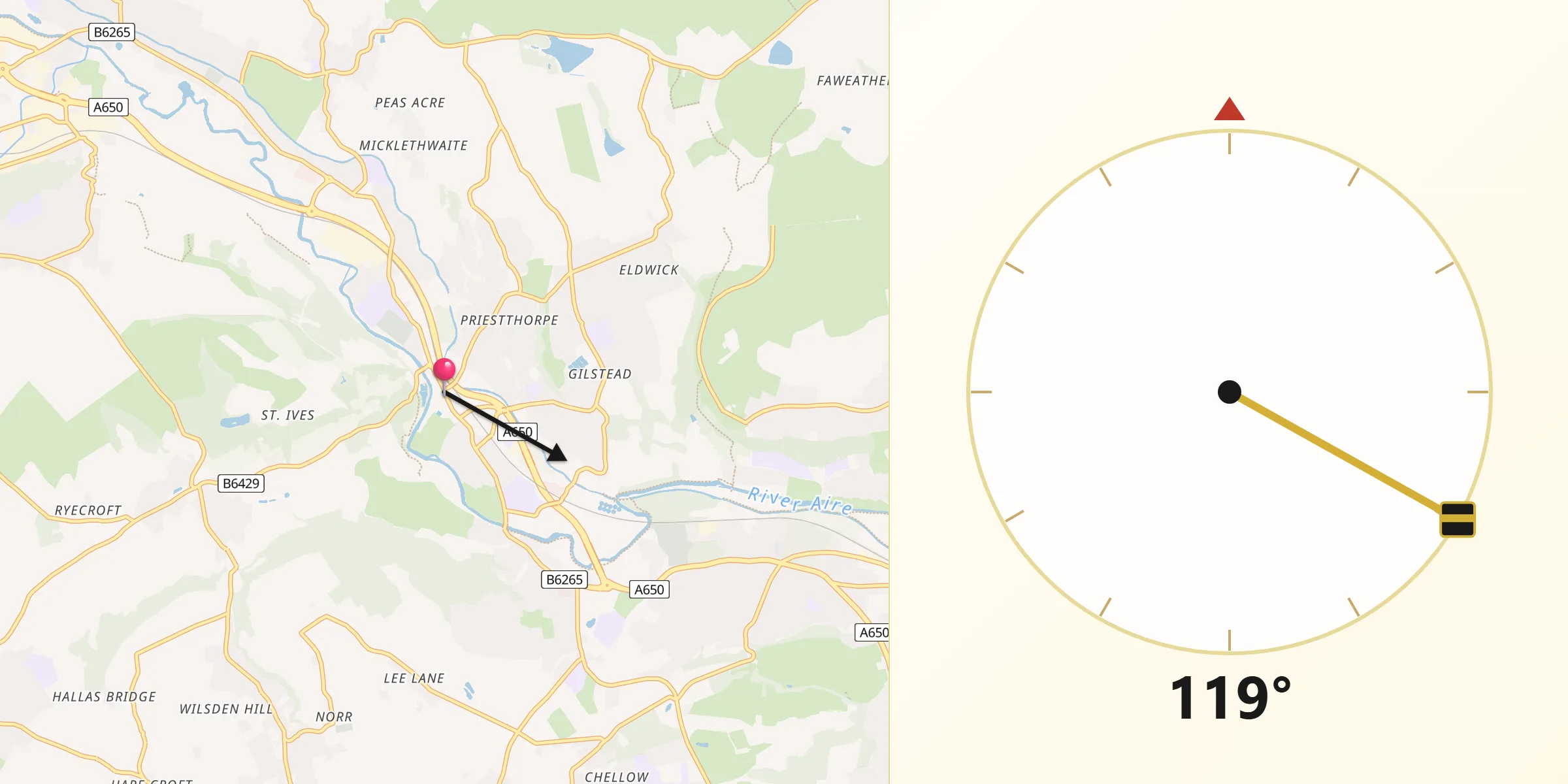 Qibla Direction from Bingley