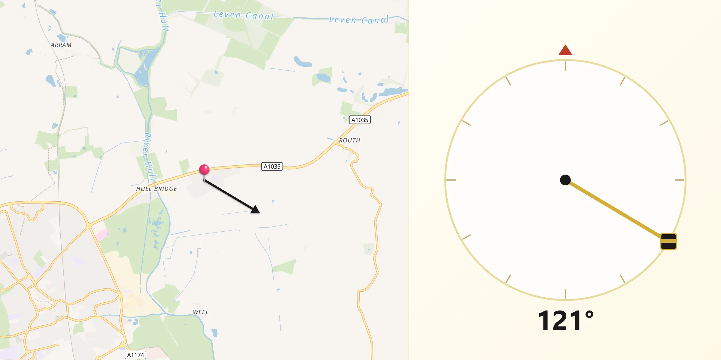 Qibla Direction from Tickton