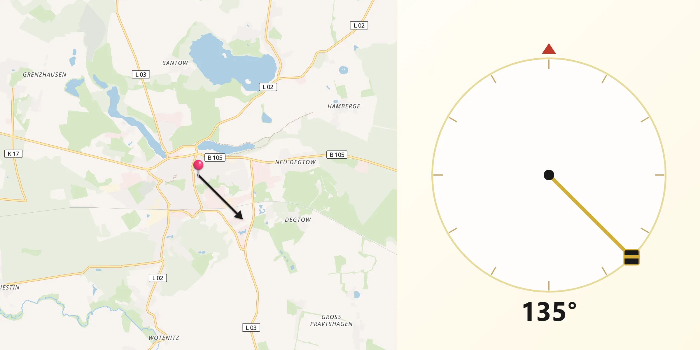 Qibla-Richtung von Grevesmühlen
