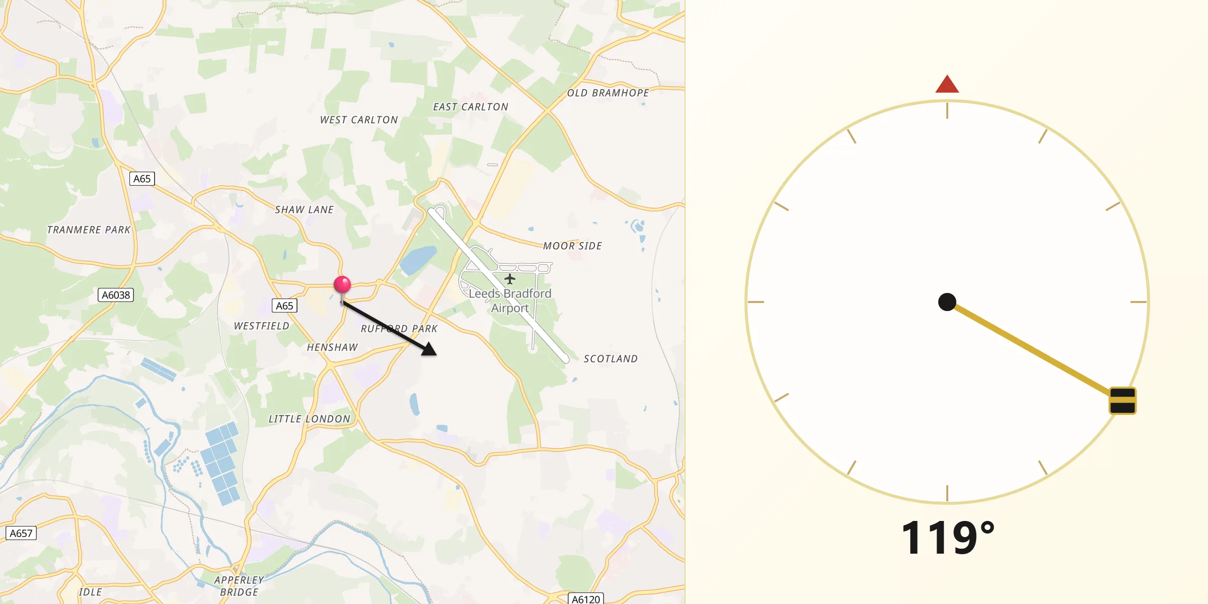 Qibla Direction from Yeadon