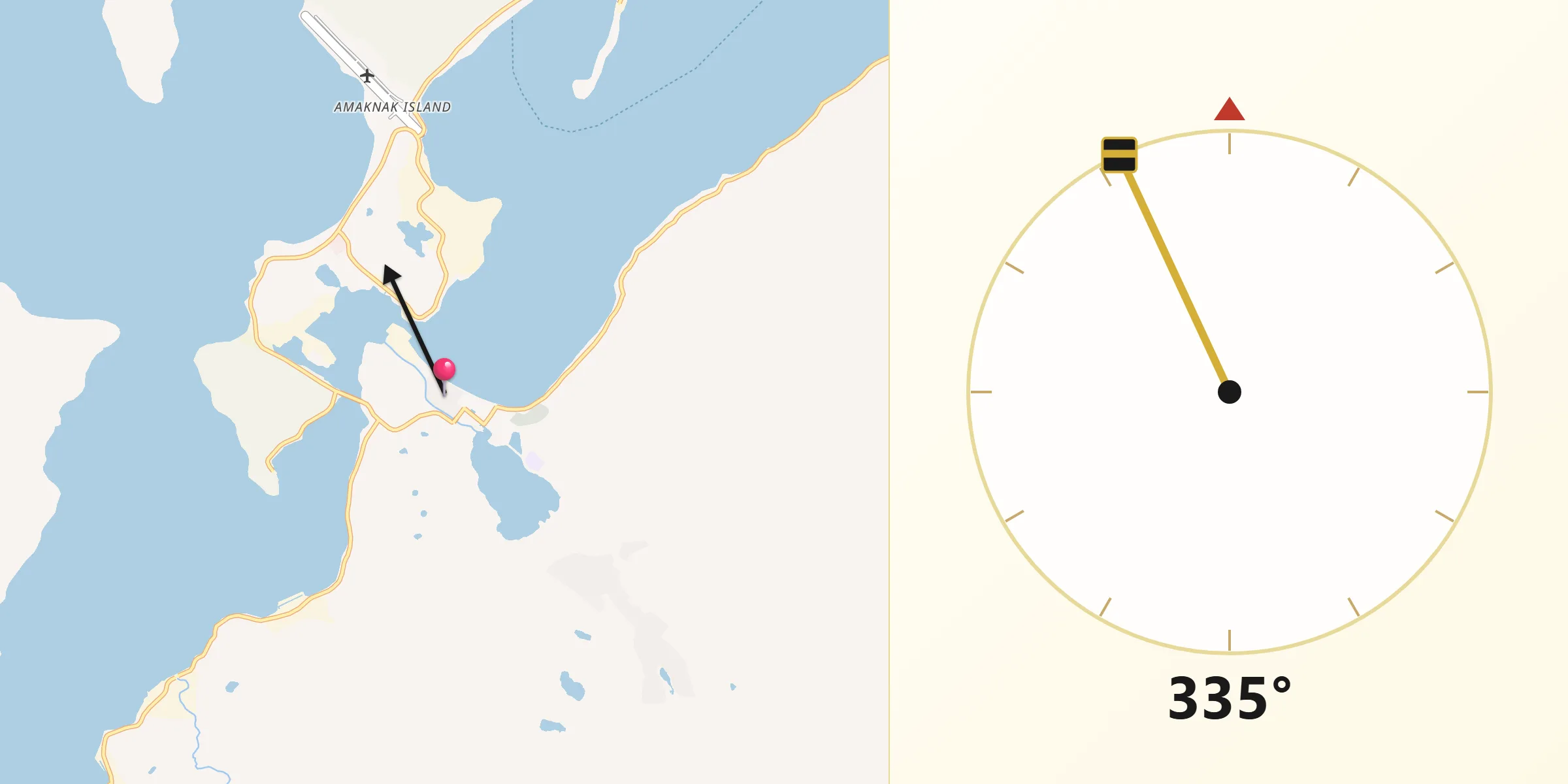 Qibla Direction from Unalaska