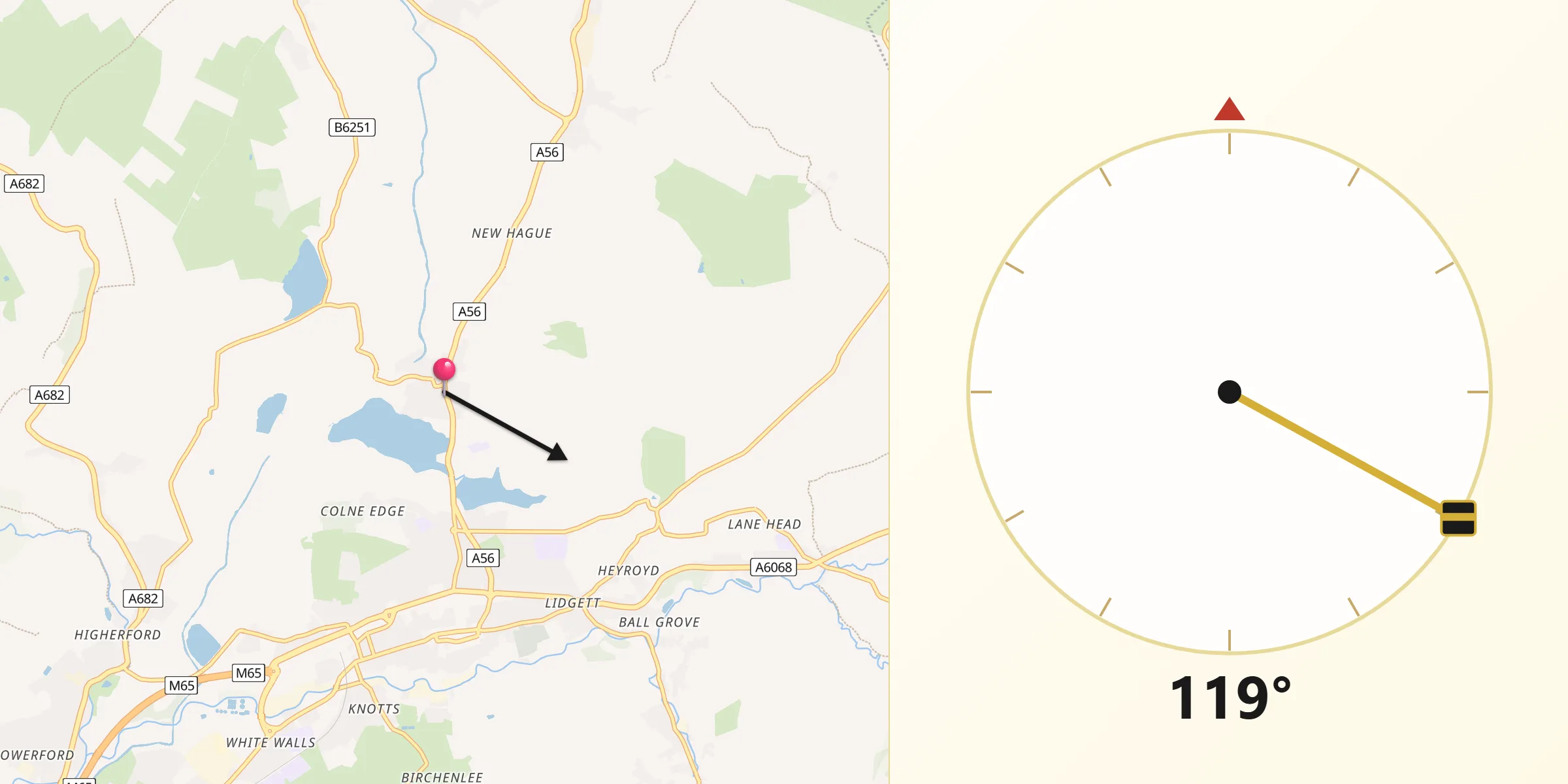 Qibla Direction from Foulridge
