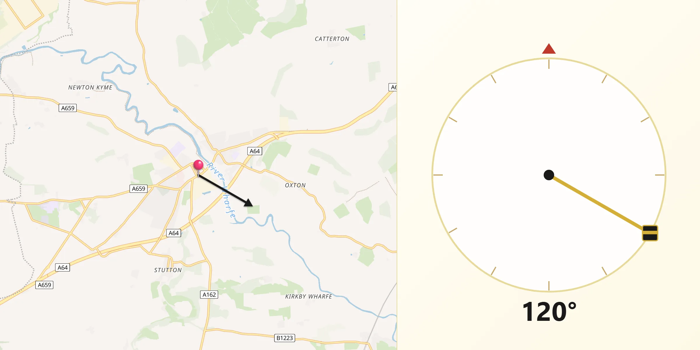 Qibla Direction from Tadcaster