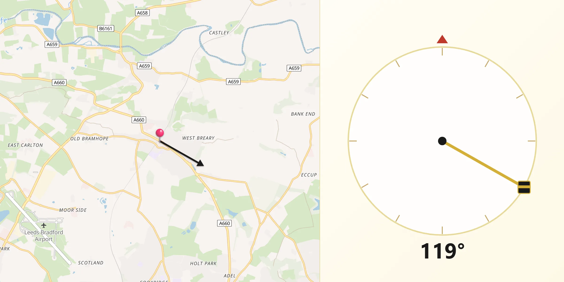 Qibla Direction from Bramhope