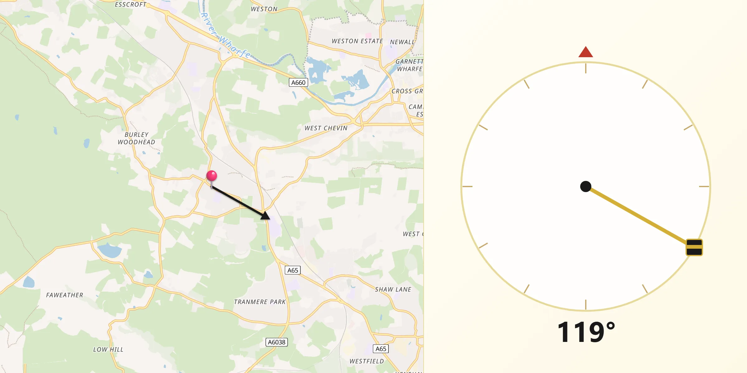 Qibla Direction from Menston
