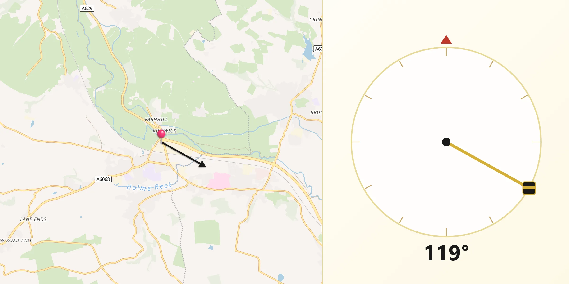 Qibla Direction from Cross Hills
