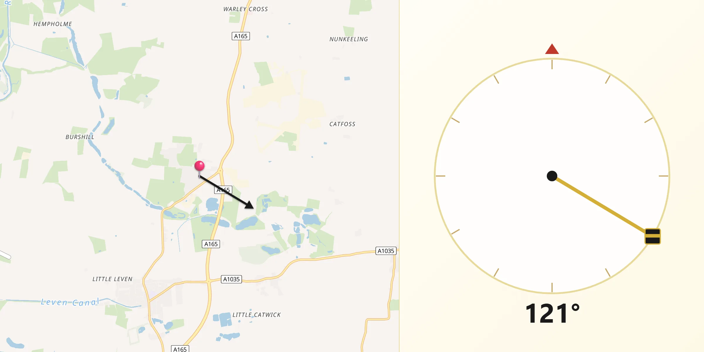 Qibla Direction from Brandesburton