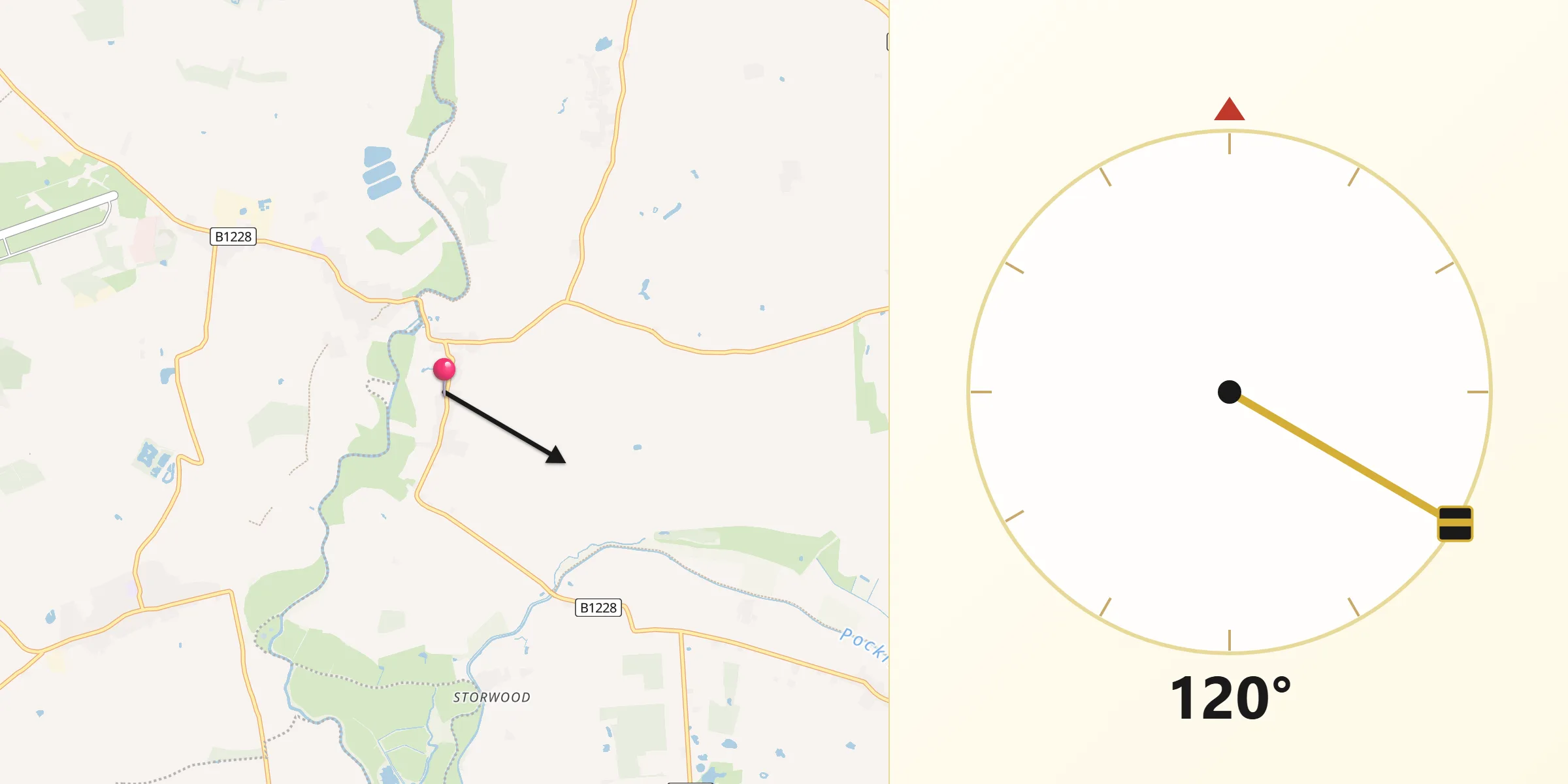 Qibla Direction from Sutton upon Derwent