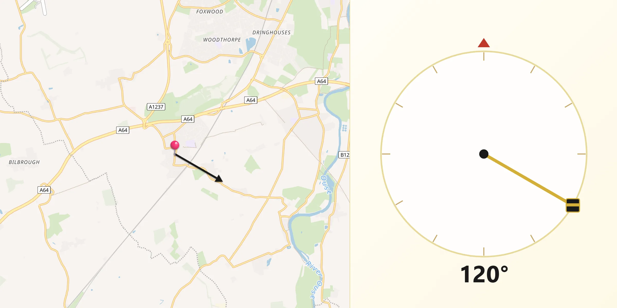 Qibla Direction from Copmanthorpe