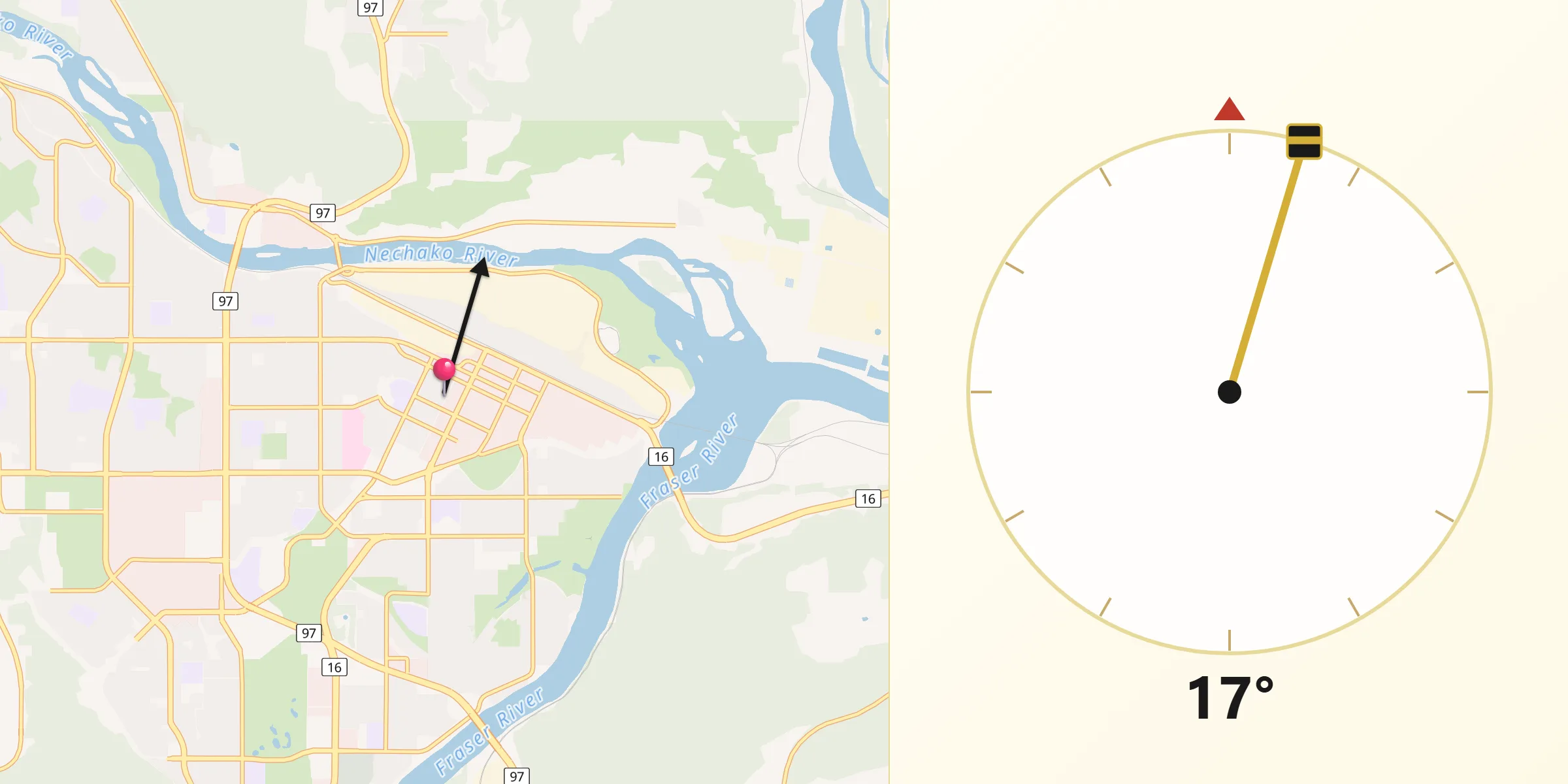 Qibla Direction from Prince George