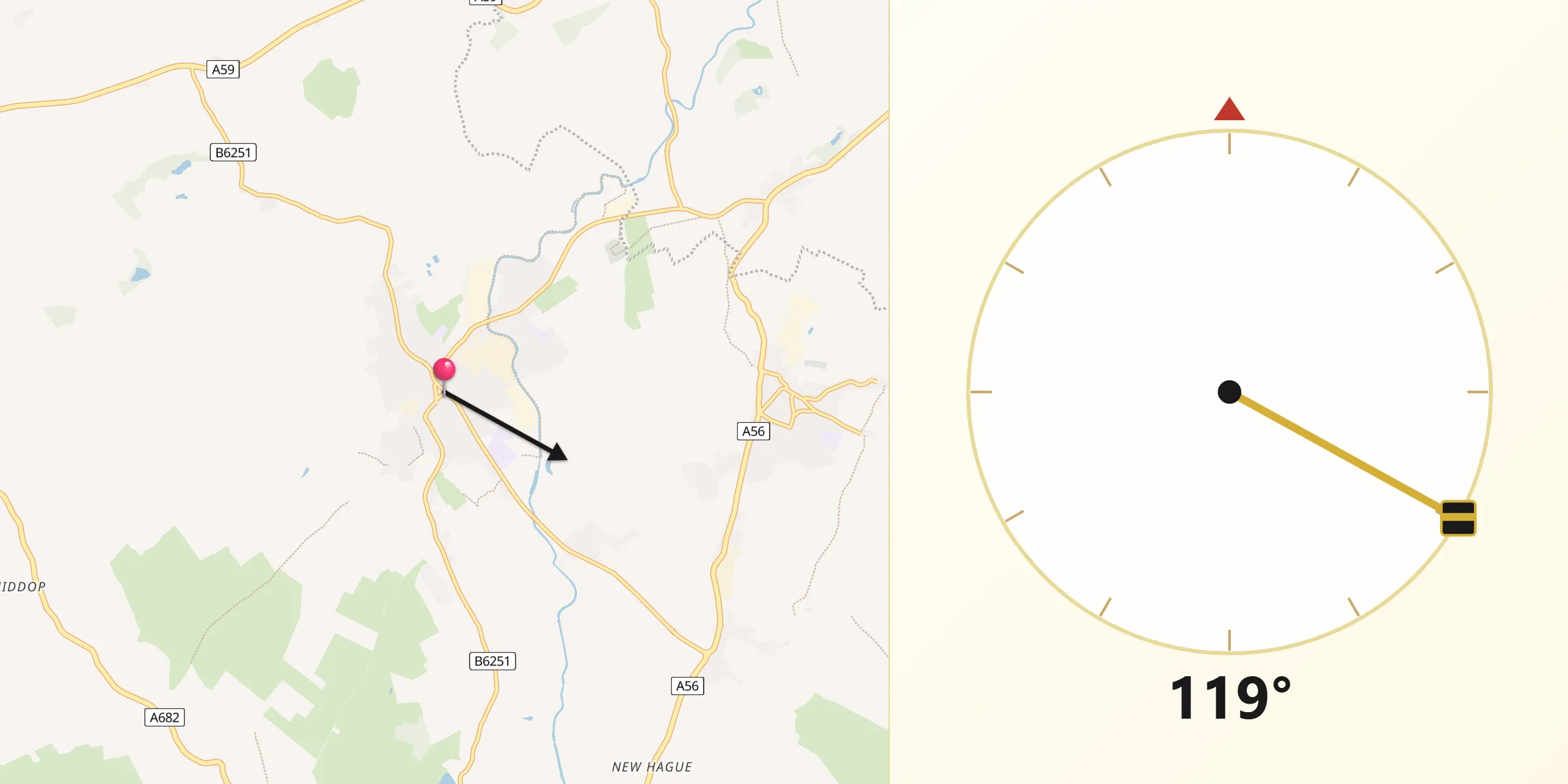 Qibla Direction from Barnoldswick