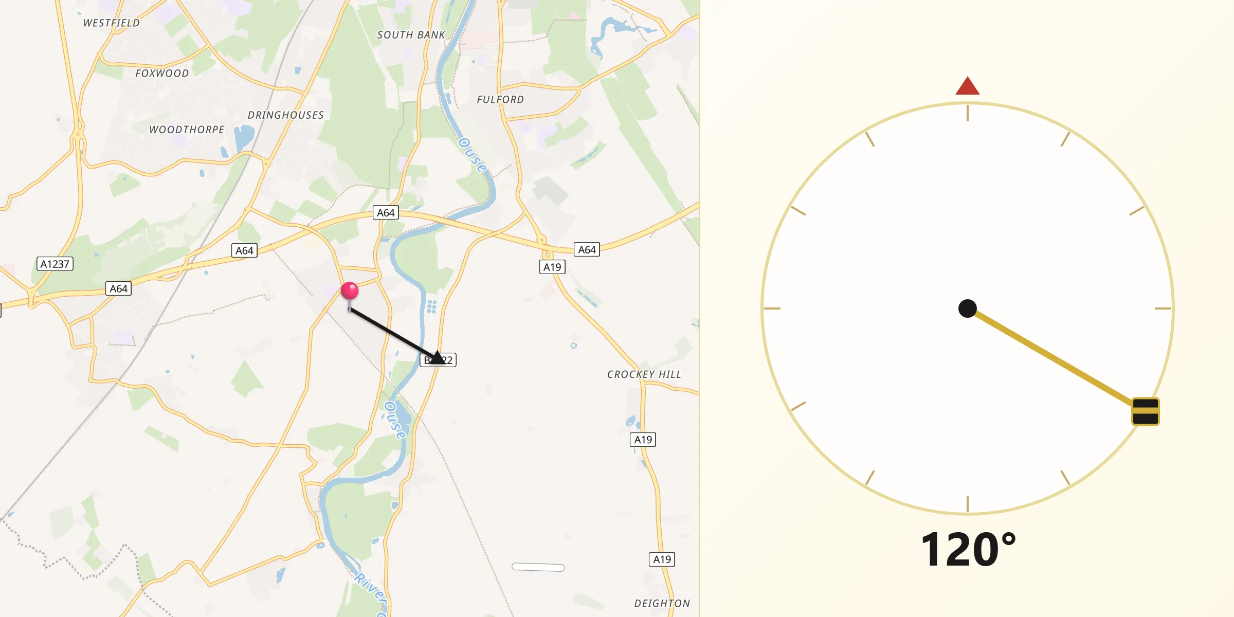 Qibla Direction from Bishopthorpe