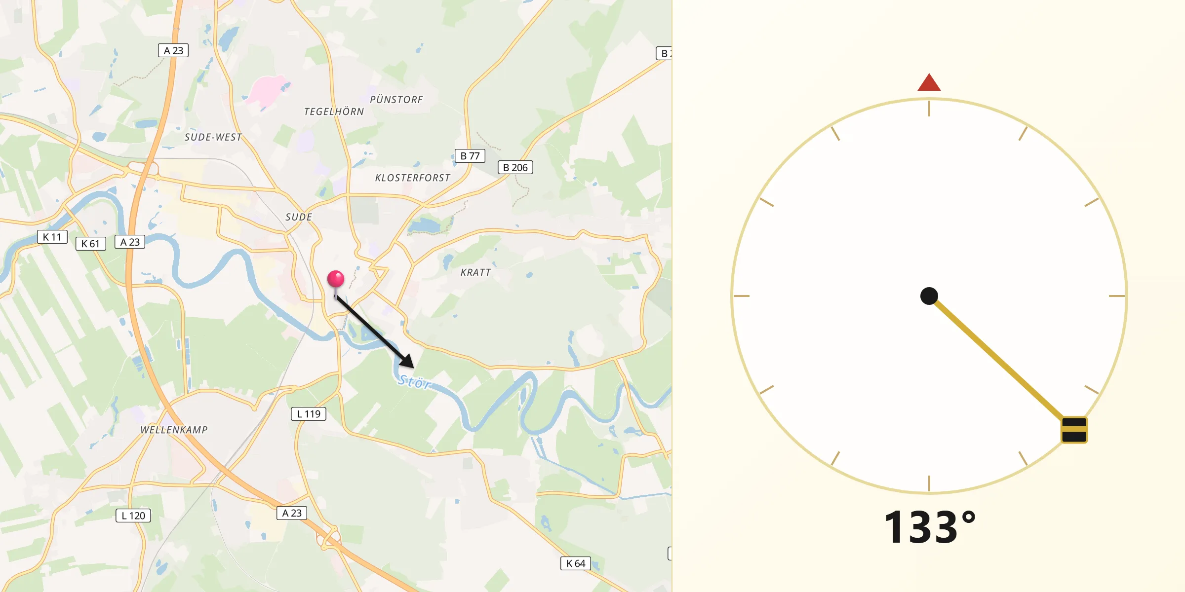 Qibla-Richtung von Itzehoe