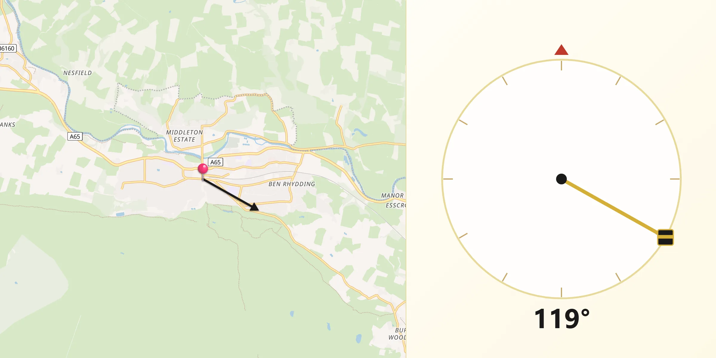 Qibla Direction from Ilkley