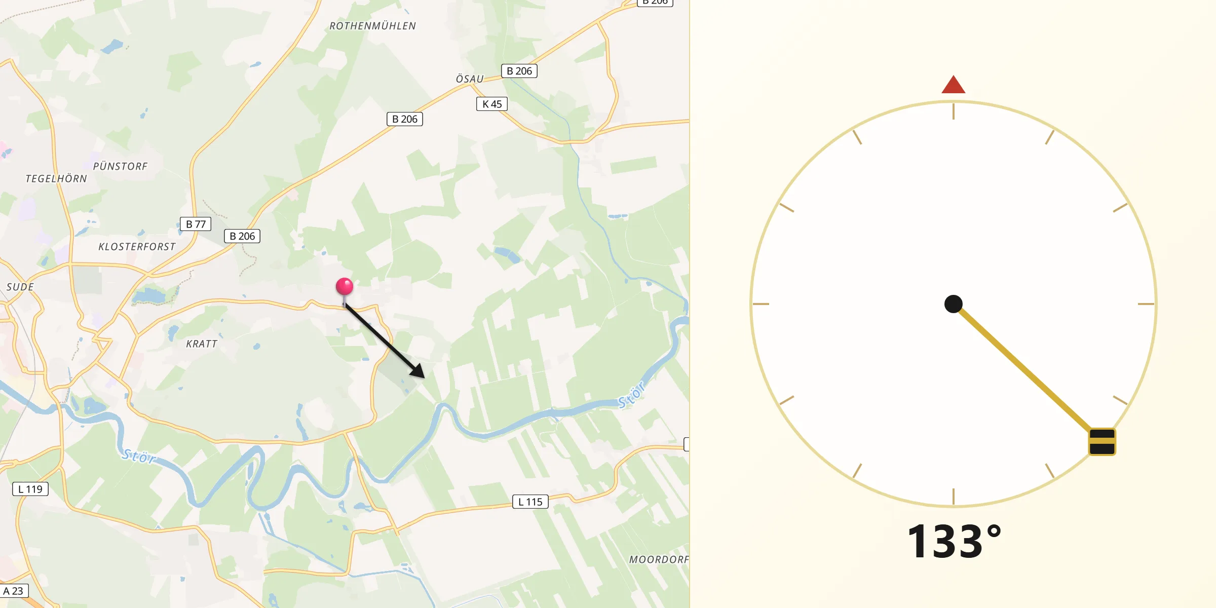 Qibla-Richtung von Oelixdorf