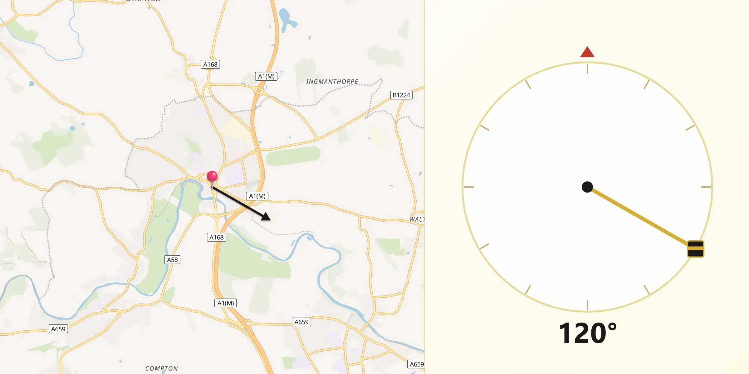 Qibla Direction from Wetherby