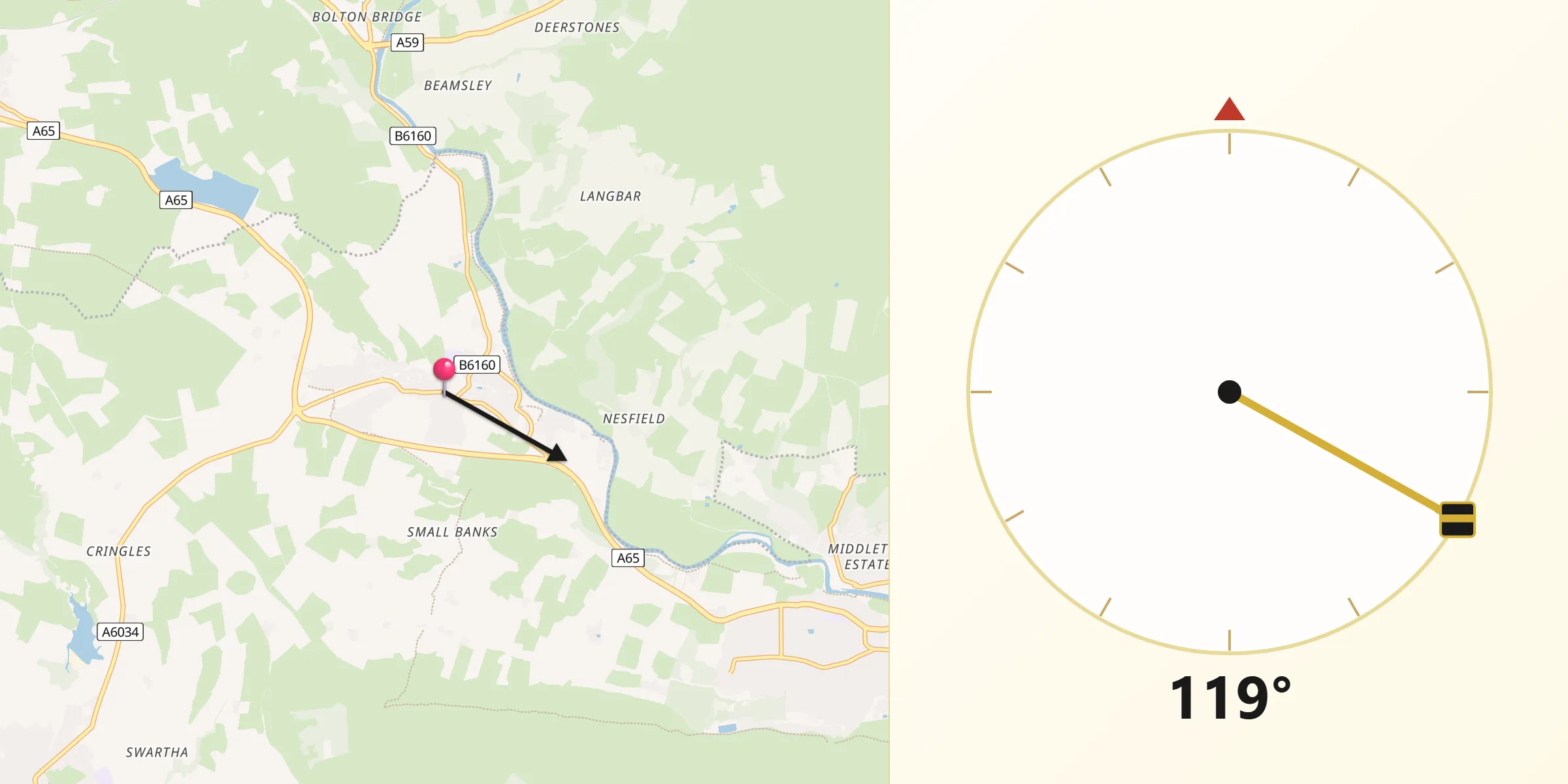 Qibla Direction from Addingham