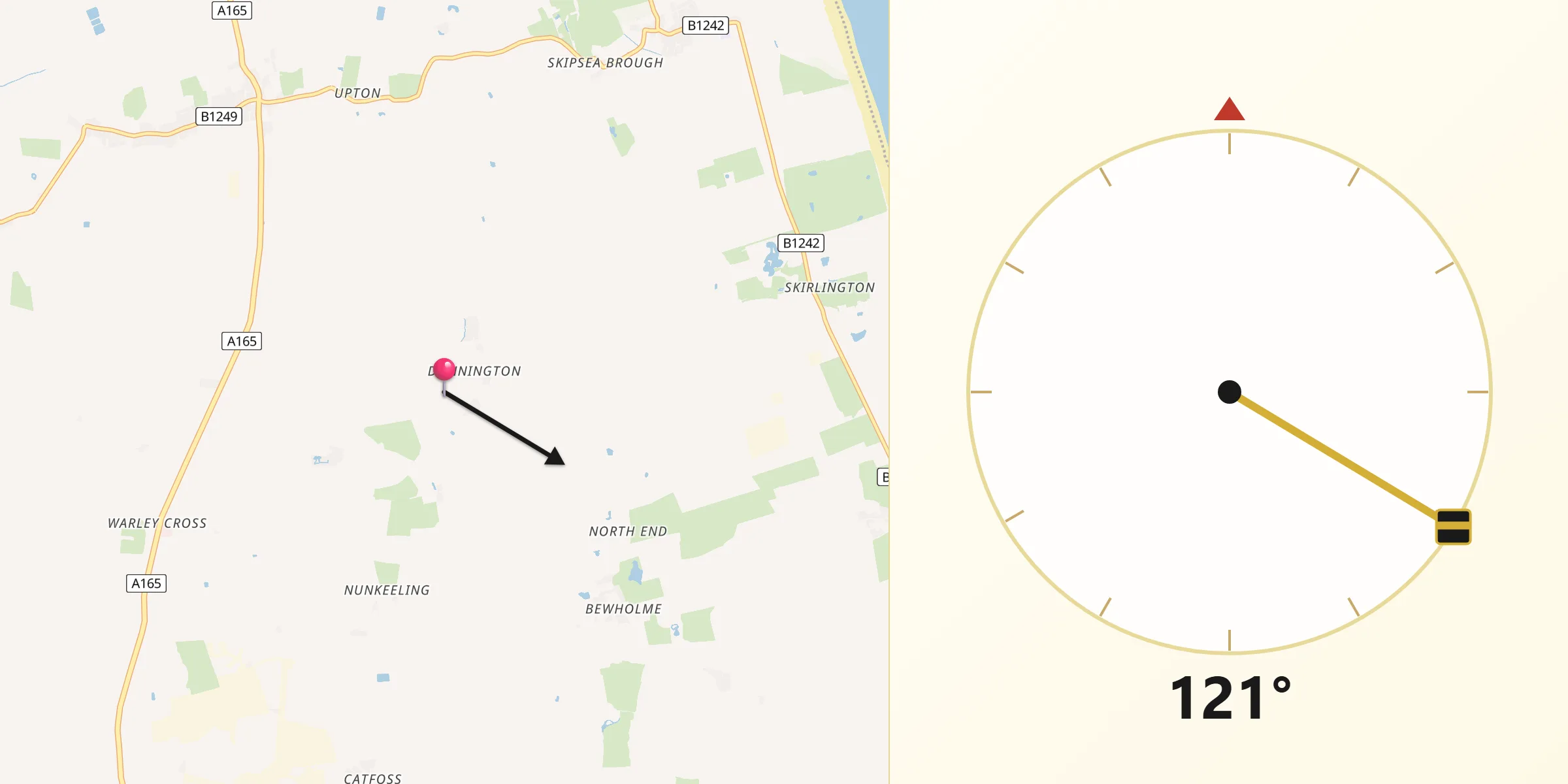 Qibla Direction from Dunnington