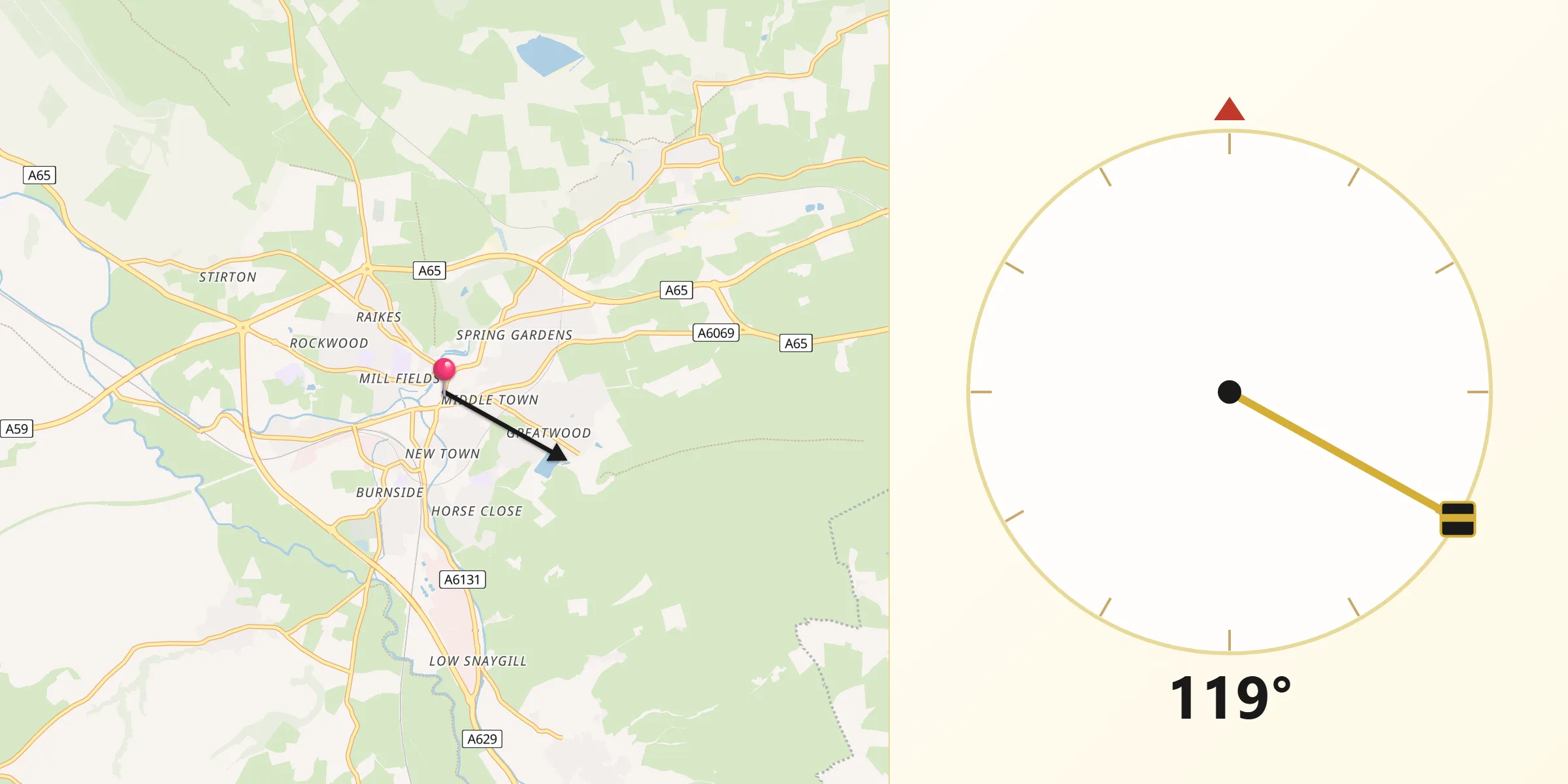 Qibla Direction from Skipton