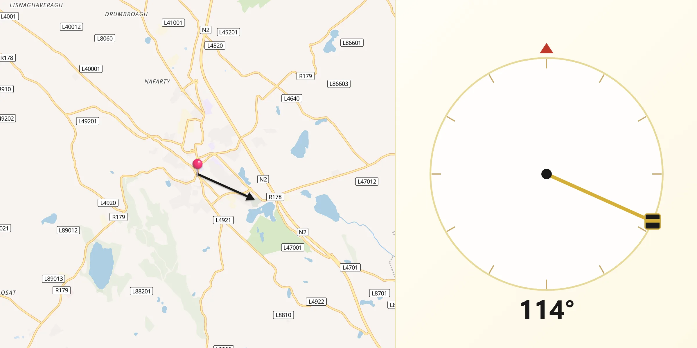 Qibla Direction from Carrickmacross
