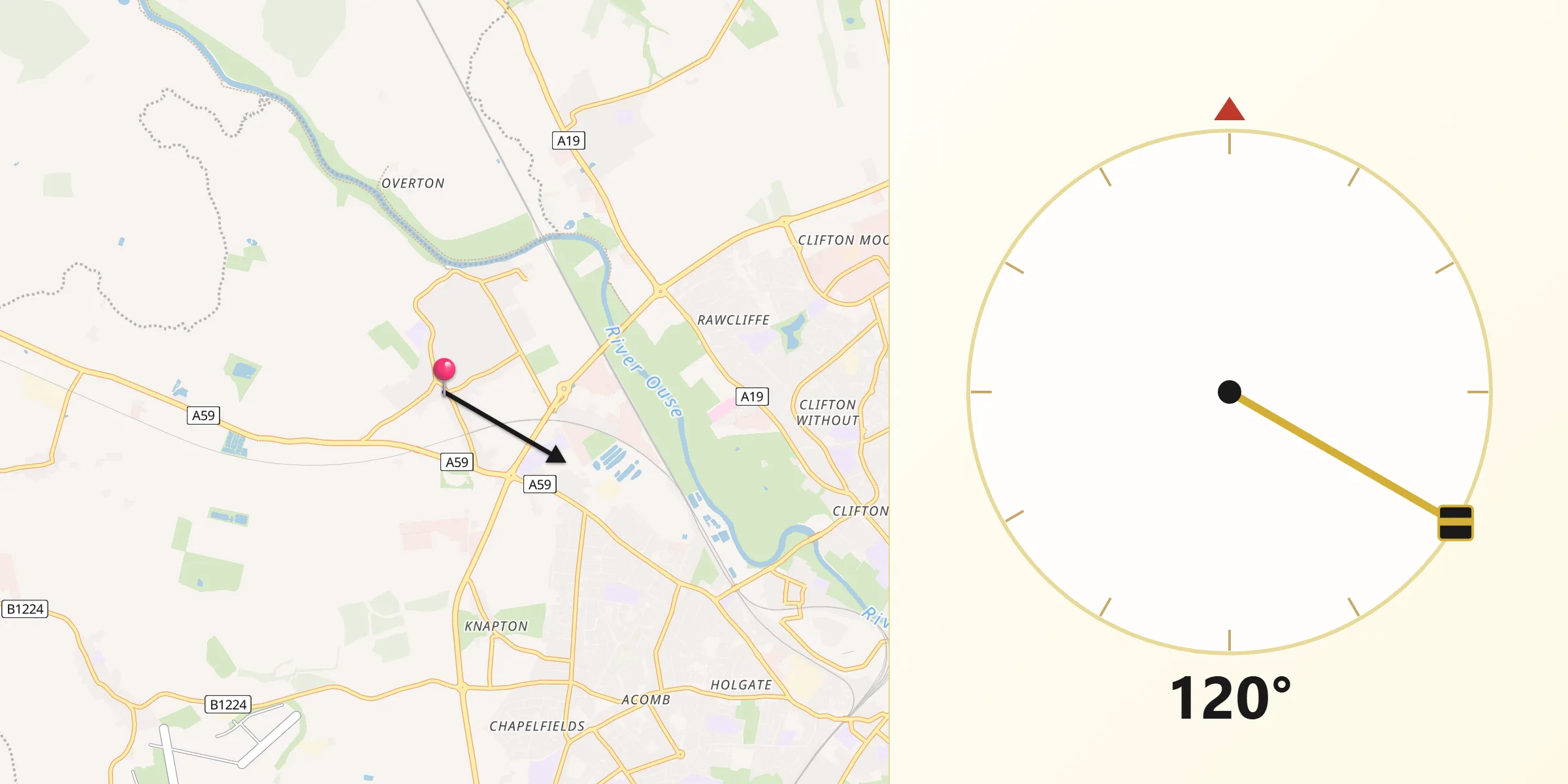 Qibla Direction from Upper Poppleton